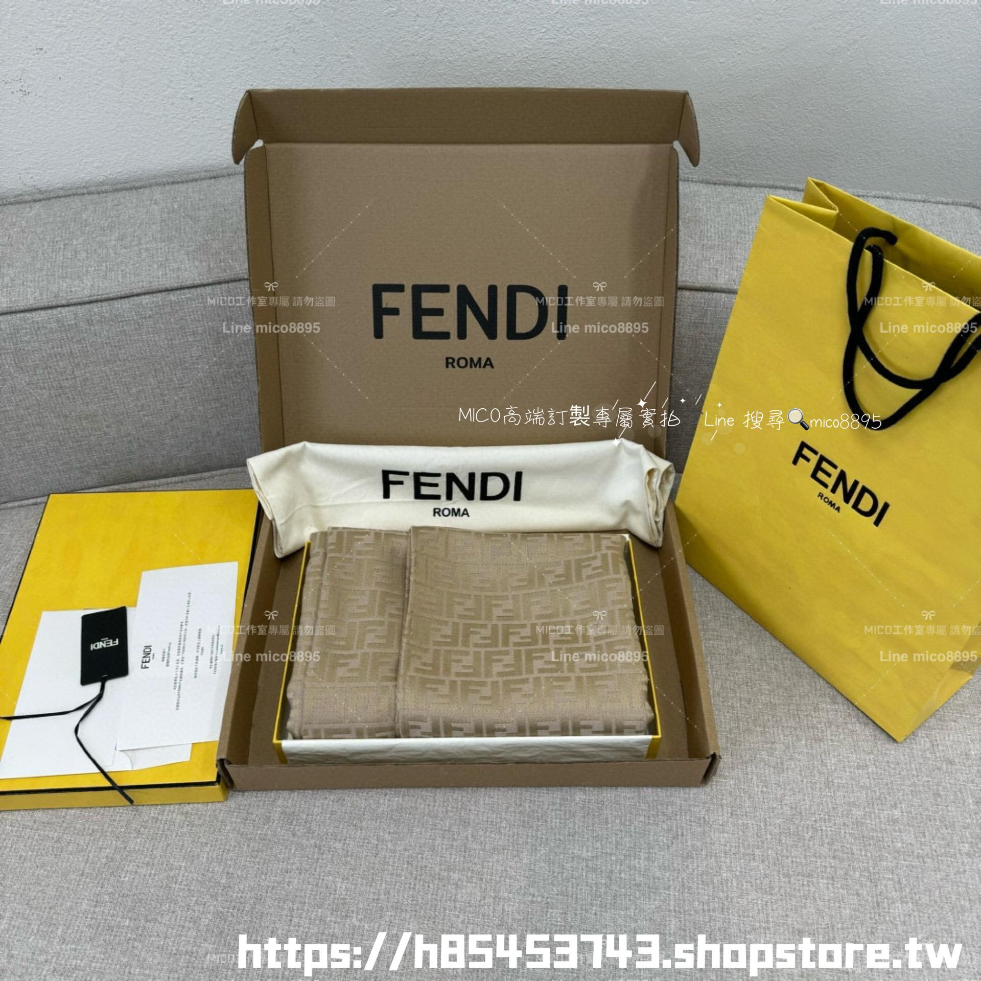 高訂｜Fendi 香檳色 FF提花羊毛真絲混紡斗篷/披肩 140*155