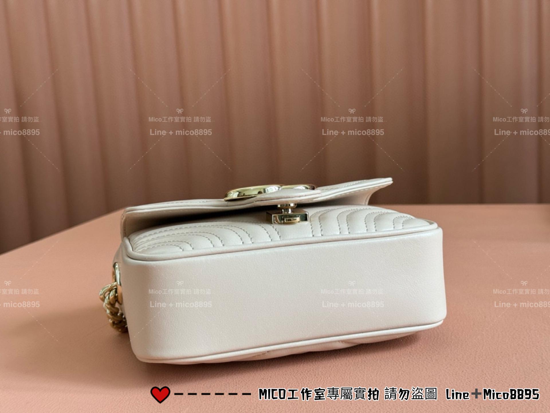 GUCCI Marmont系列迷你手提包 方胖子 淺金釦鏈條包 18cm