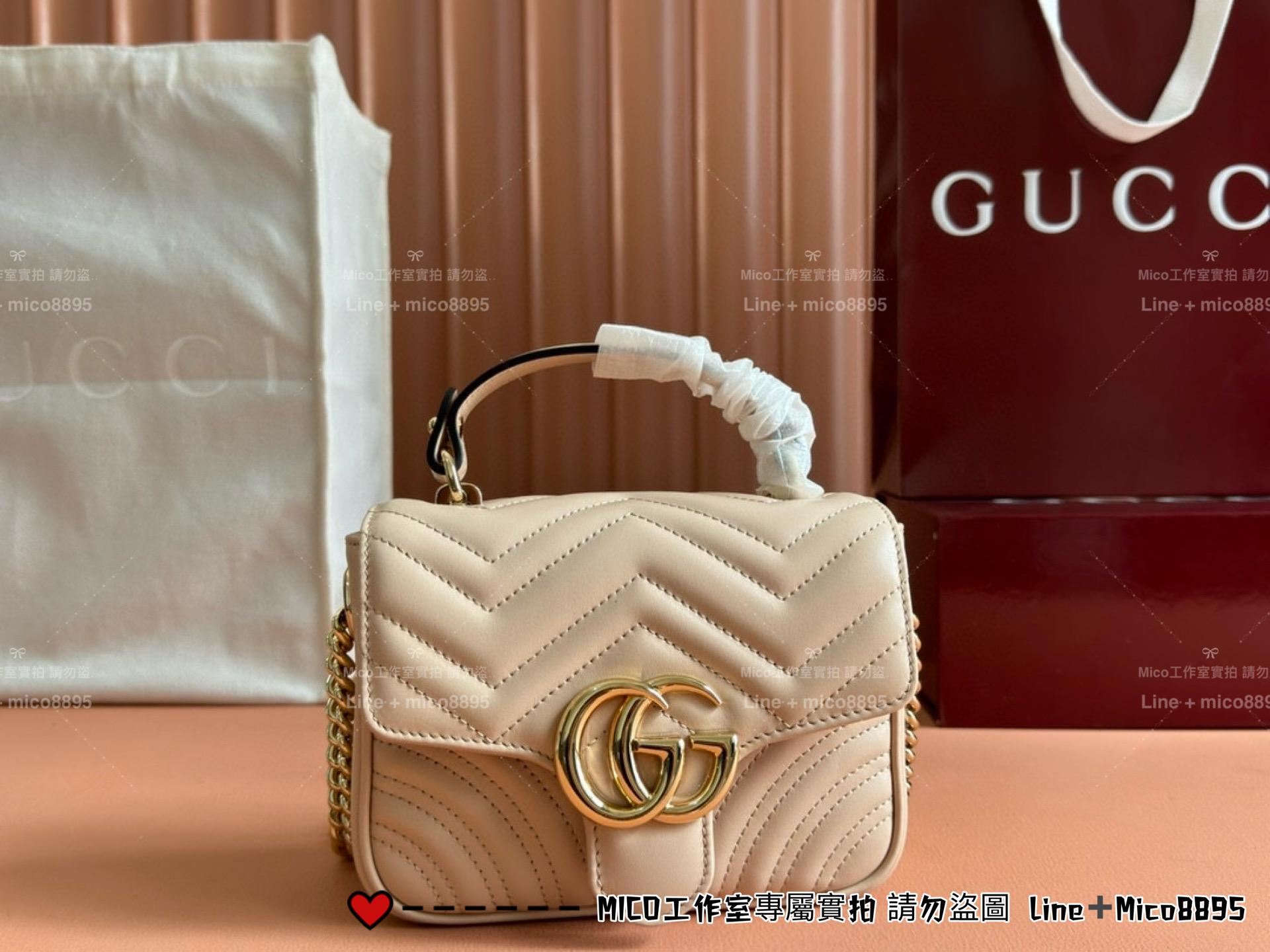 GUCCI Marmont系列迷你手提包 方胖子 淺金釦鏈條包 18cm