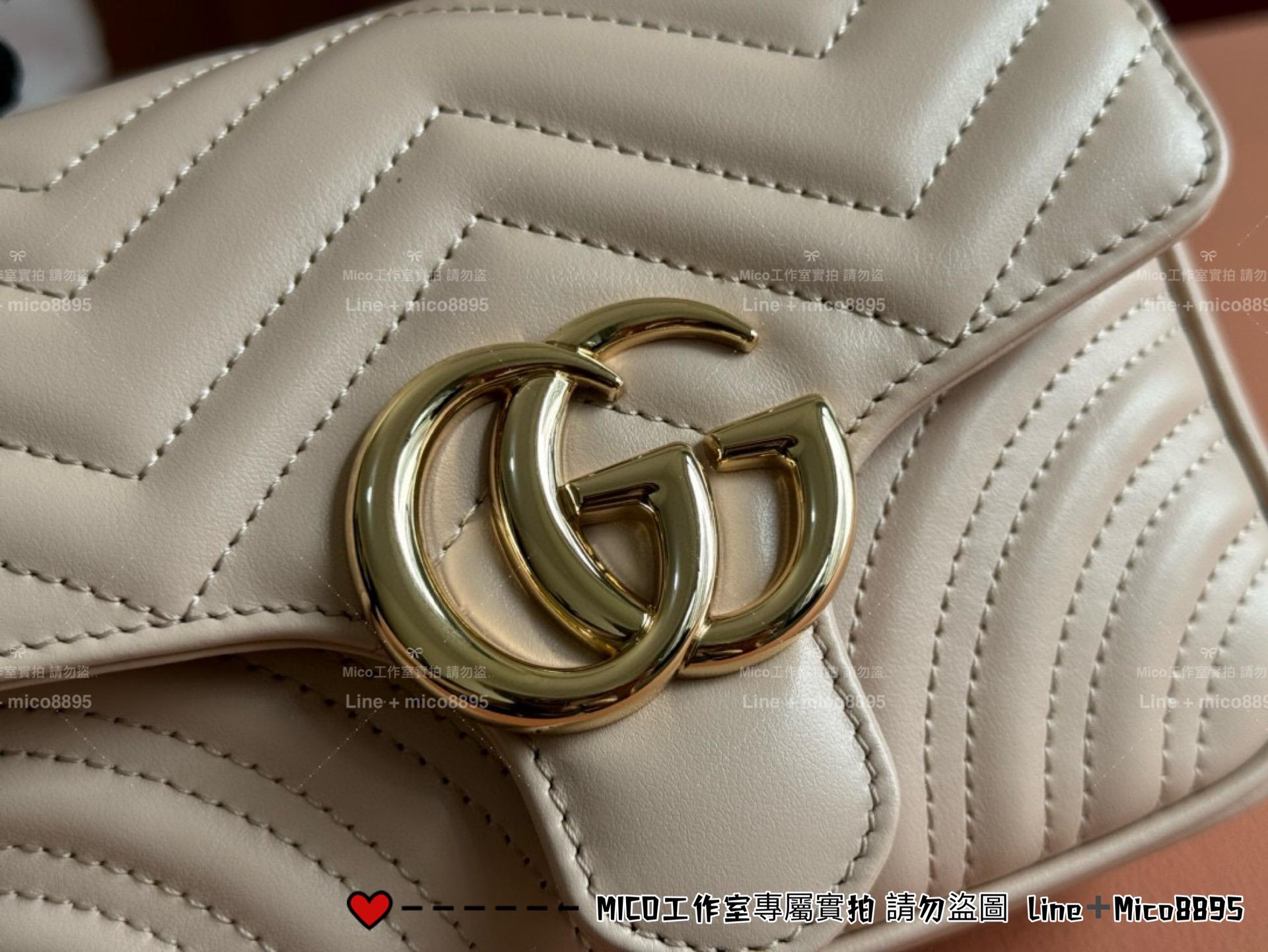 GUCCI Marmont系列迷你手提包 方胖子 淺金釦鏈條包 18cm