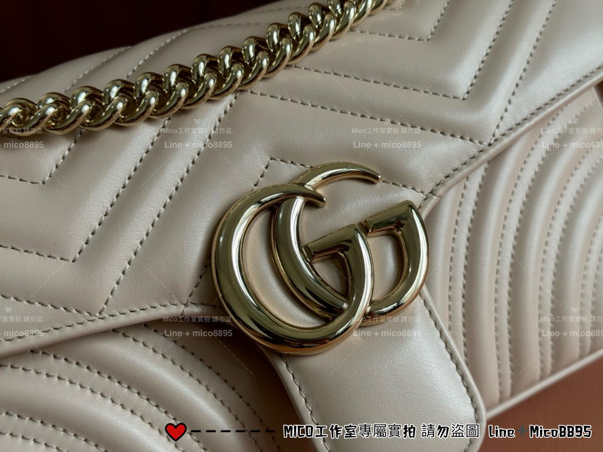 GUCCI Marmont系列 淺金釦鏈條包 淺杏色/26cm