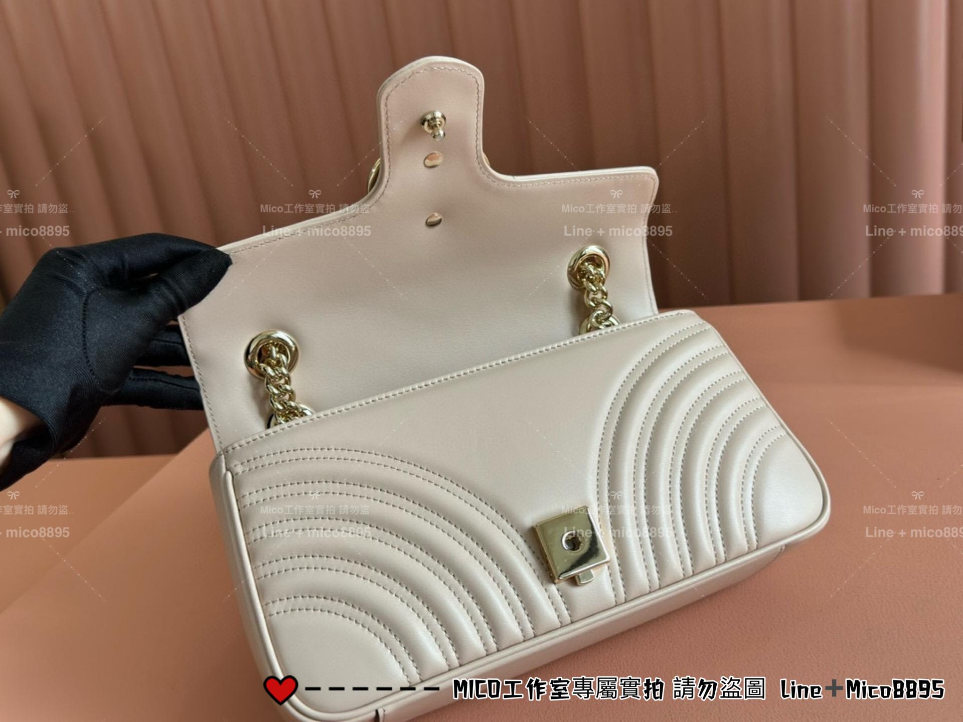 GUCCI Marmont系列 淺金釦鏈條包 淺杏色/26cm