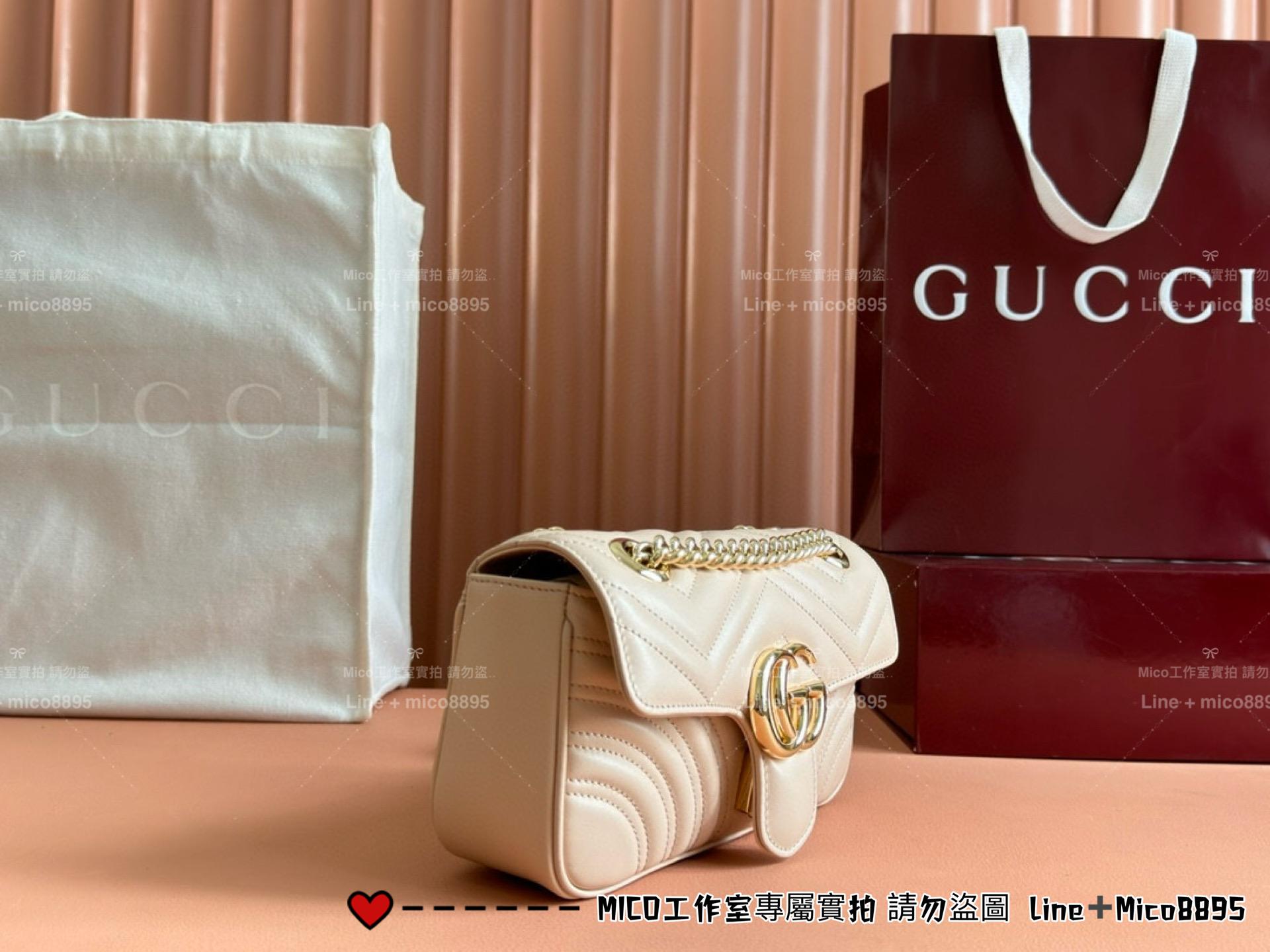 GUCCI Marmont系列 淺金釦鏈條包 淺杏色/23cm