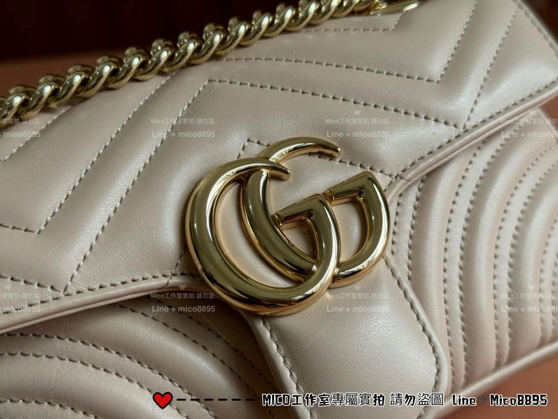 GUCCI Marmont系列 淺金釦鏈條包 淺杏色/23cm