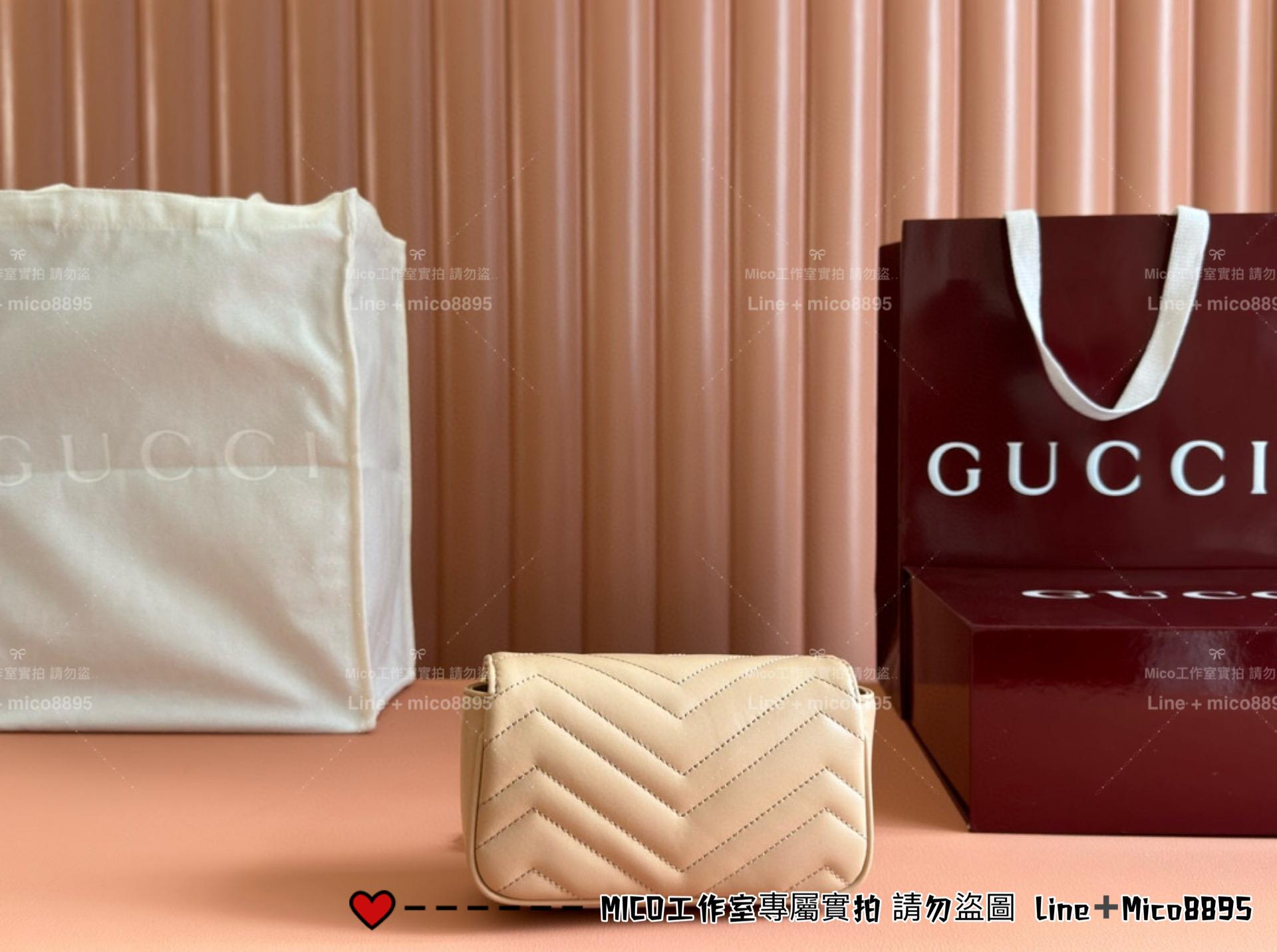 GUCCI Marmont系列 迷你款淺金釦鏈條包 淺杏色/16cm