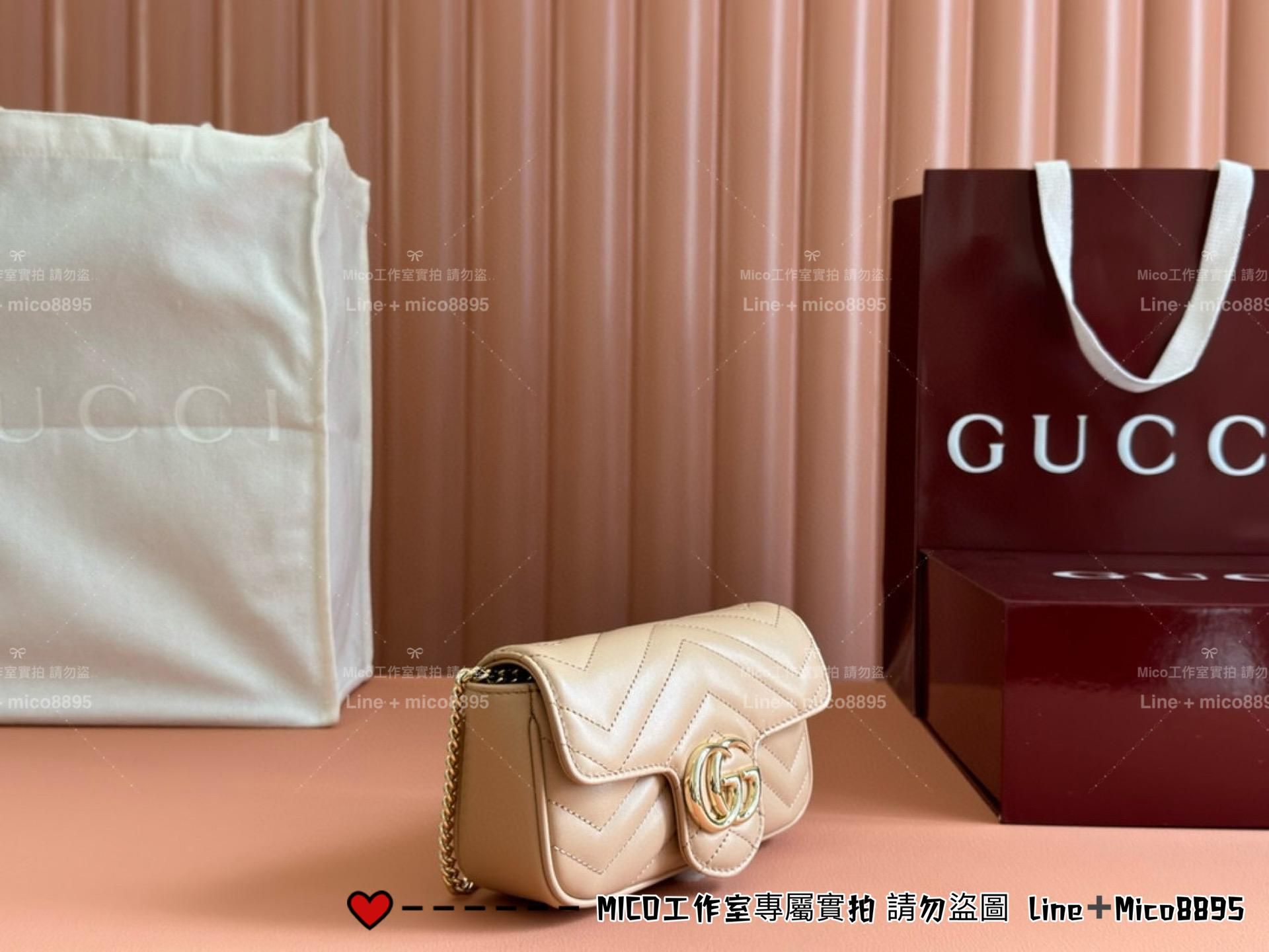 GUCCI Marmont系列 迷你款淺金釦鏈條包 淺杏色/16cm