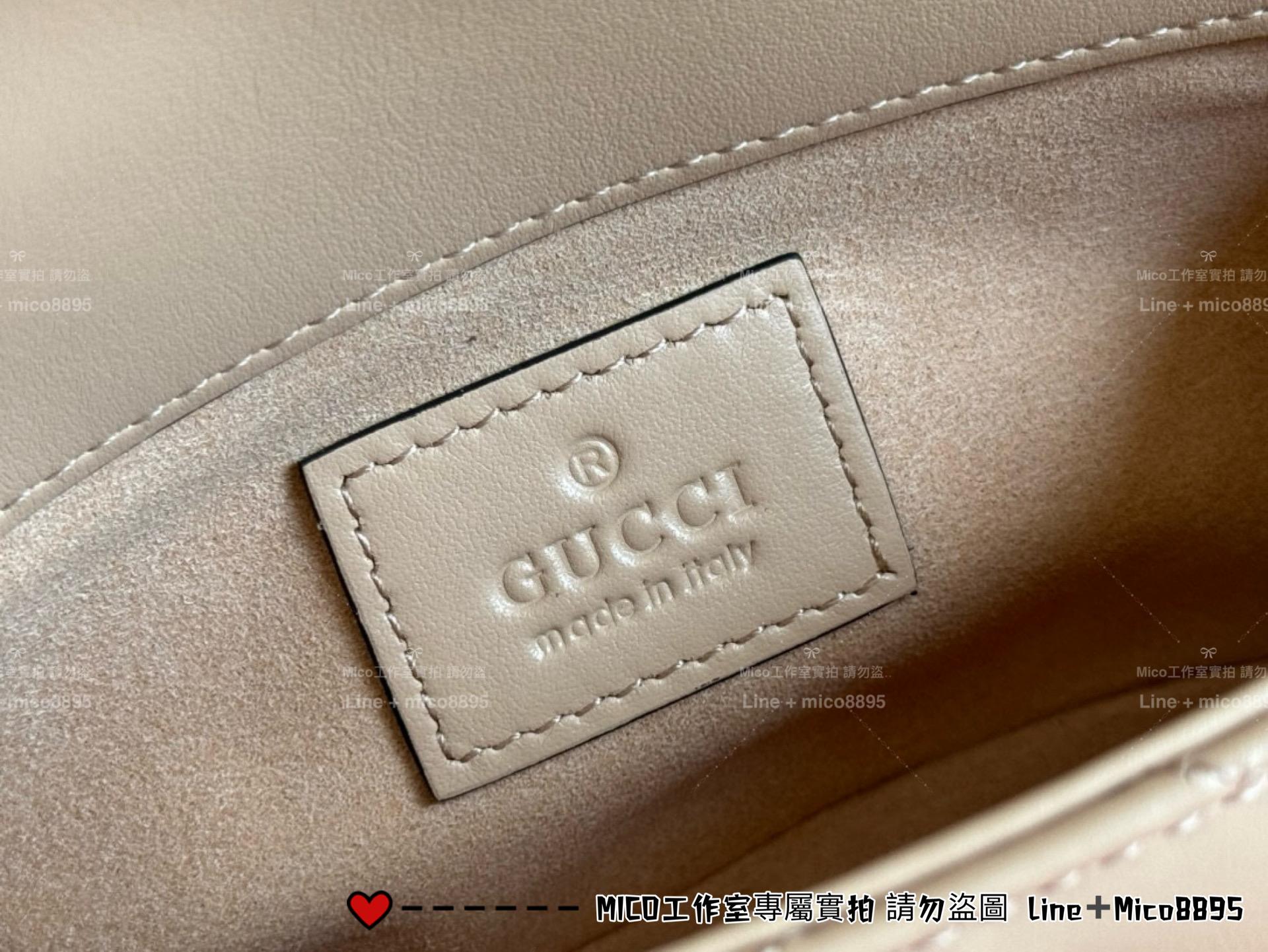 GUCCI Marmont系列 迷你款淺金釦鏈條包 淺杏色/16cm