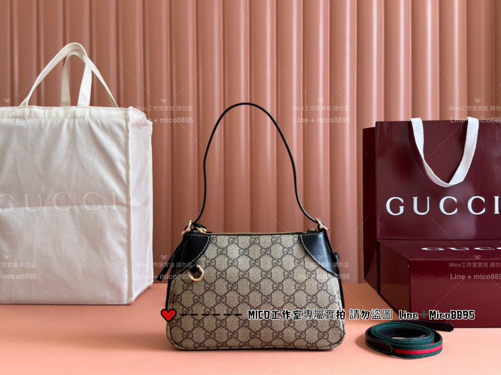 GUCCI 黑色皮革 Emblem系列 Ophidia GG 迷你肩背包 24cm