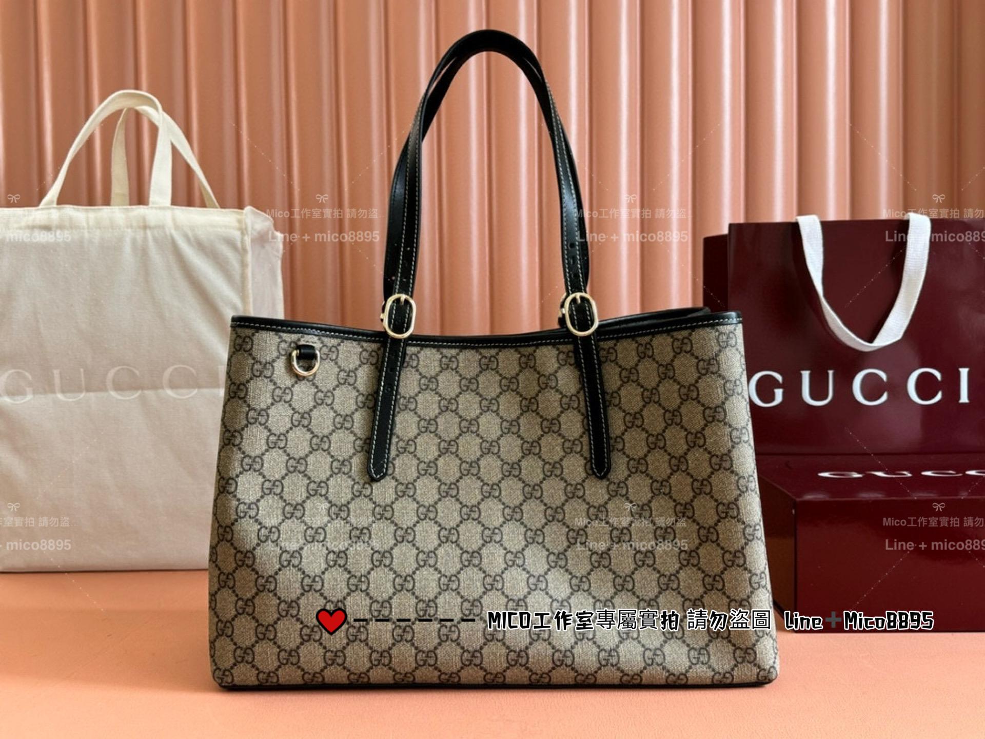 GUCCI 黑色皮革 Emblem系列 Ophidia 大號購物袋 托特包 通勤好用 尺寸:W38xH25.5x15cm