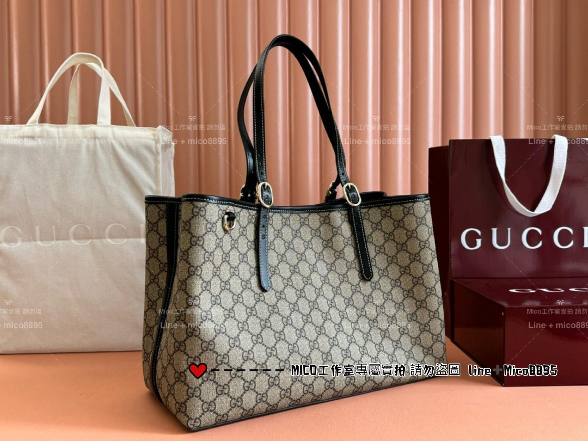 GUCCI 黑色皮革 Emblem系列 Ophidia 大號購物袋 托特包 通勤好用 尺寸:W38xH25.5x15cm