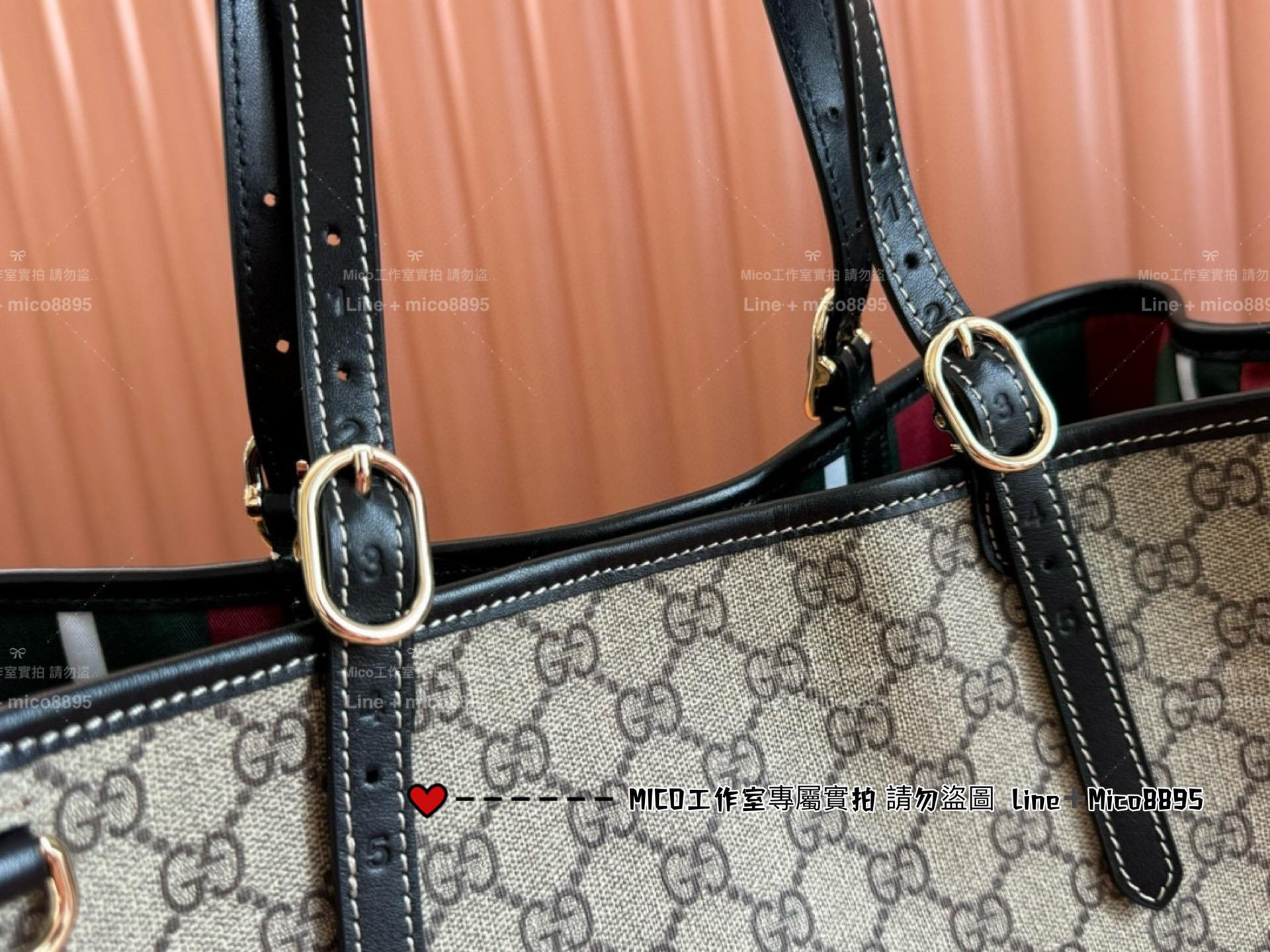 GUCCI 黑色皮革 Emblem系列 Ophidia 大號購物袋 托特包 通勤好用 尺寸:W38xH25.5x15cm