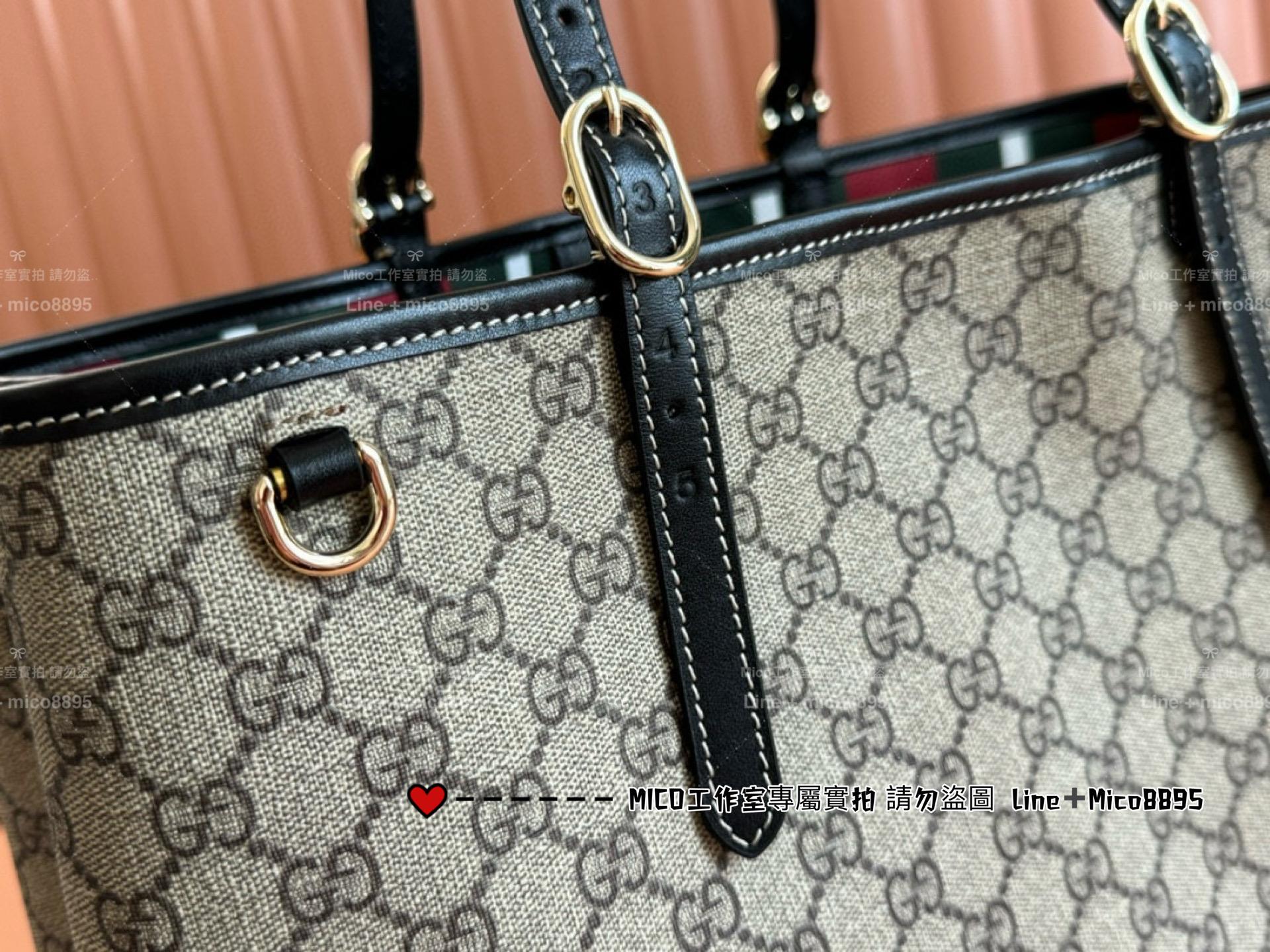 GUCCI 黑色皮革 Emblem系列 Ophidia 大號購物袋 托特包 通勤好用 尺寸:W38xH25.5x15cm