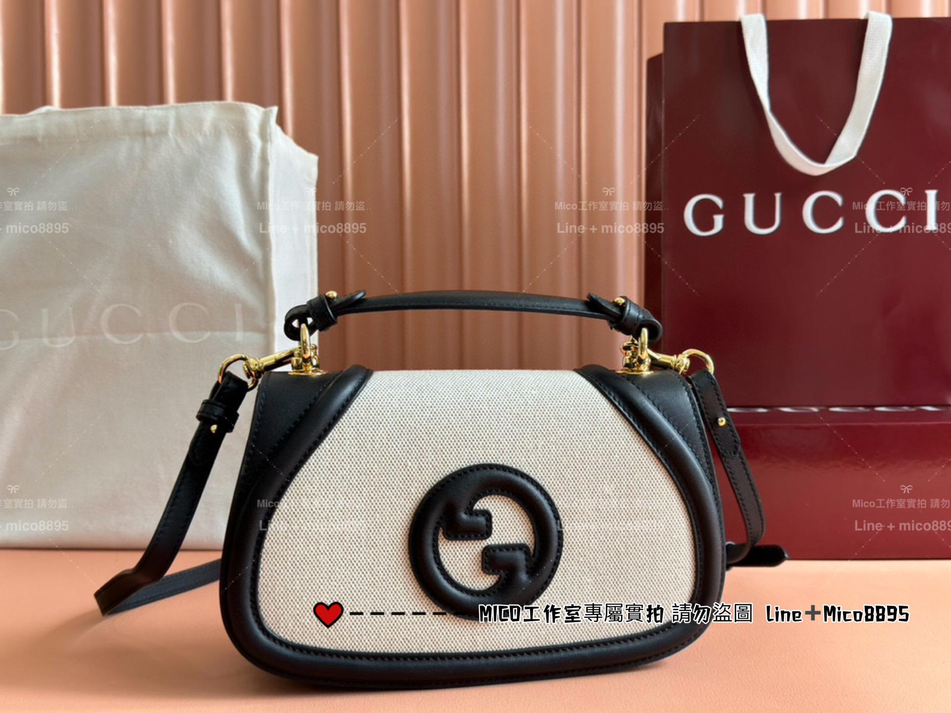 GUCCI BLONDIE系列 小型手挽袋 帆布拼皮 黑色 26.5cm