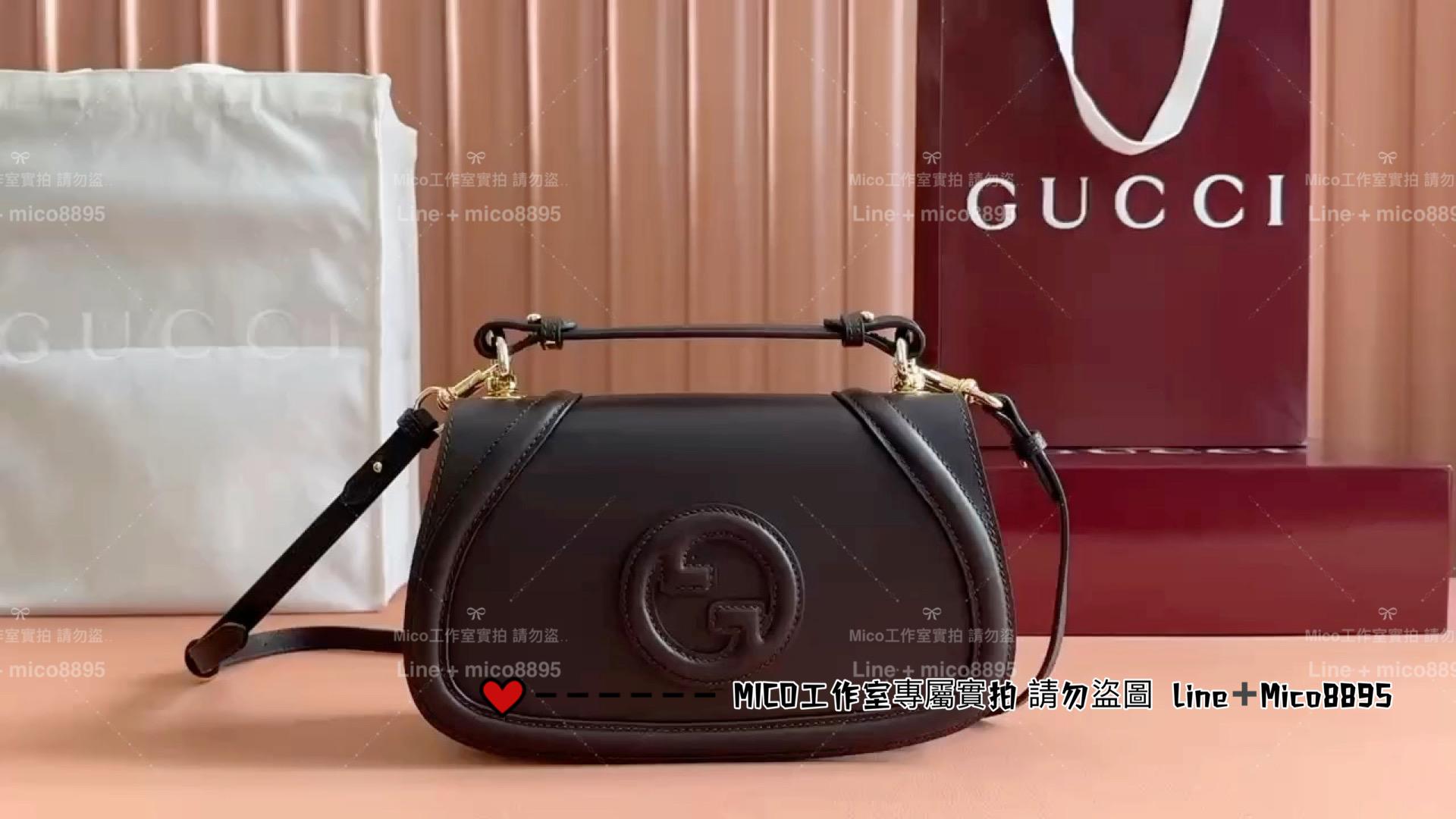 GUCCI BLONDIE系列 小型手挽袋 黑色真皮 26.5cm