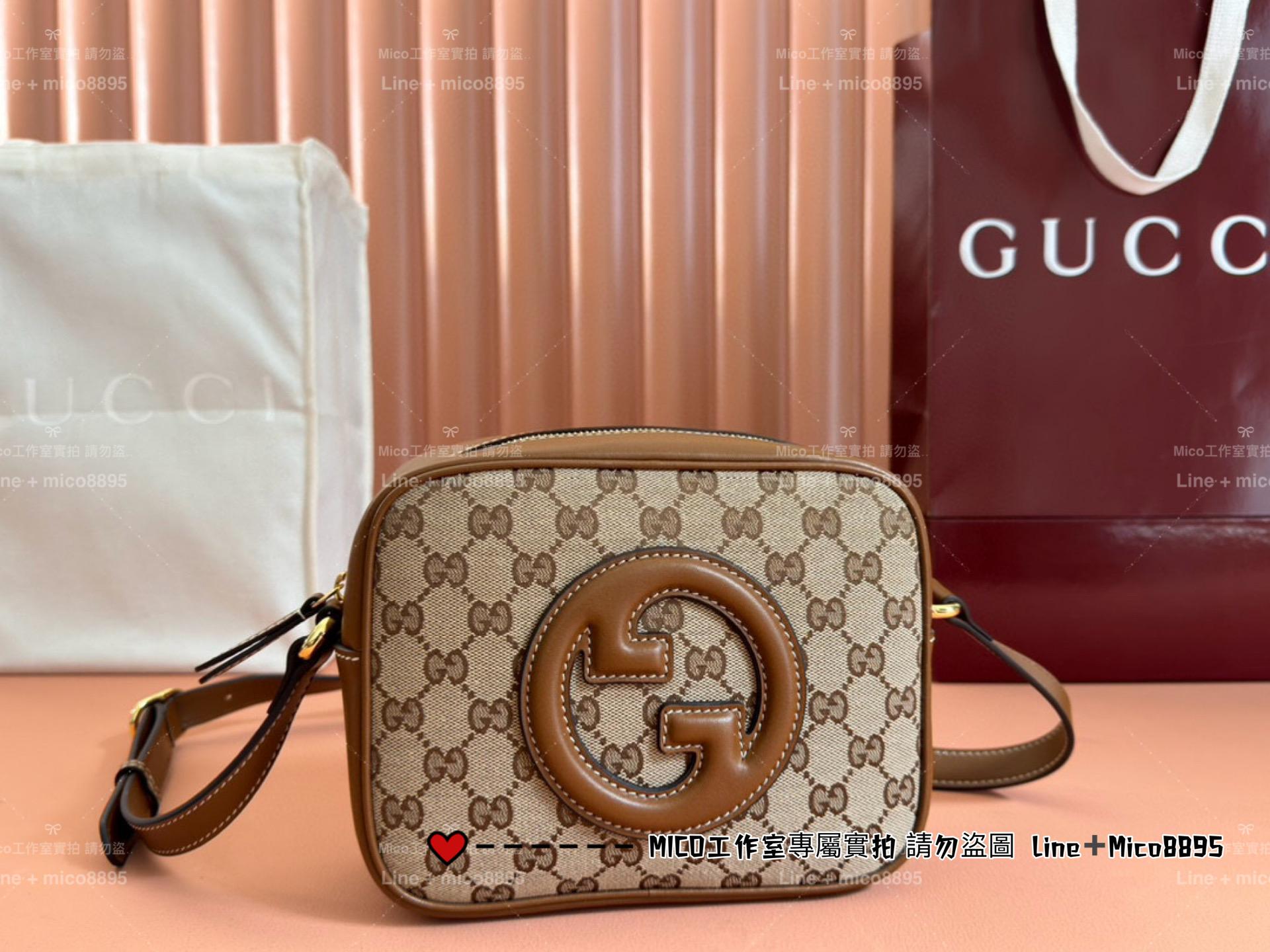 GUCCI Blondie系列迷你肩背包 老花拼皮 相機包 21cm