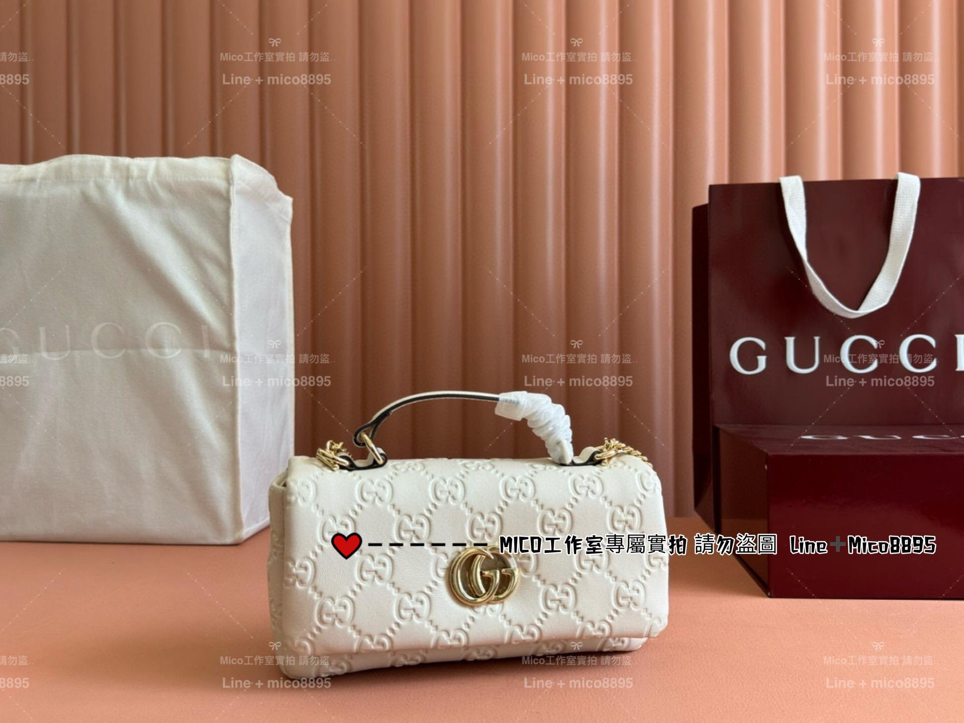 GUCCI Milano系列迷你肩背包 白色 壓紋/豎紋/平紋 三個款式 牛皮/真皮 21cm