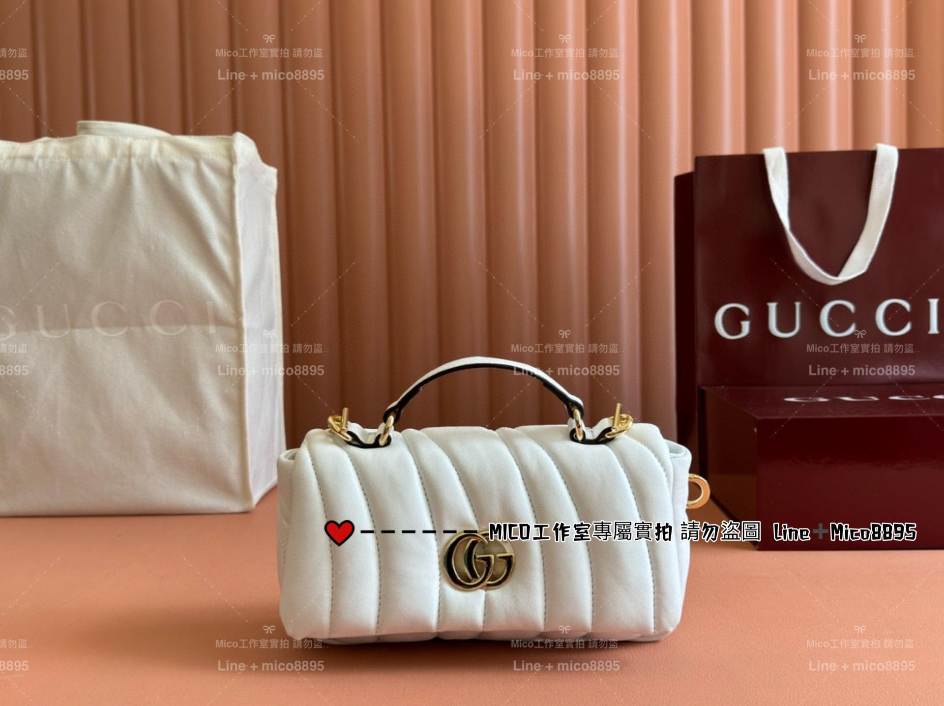 GUCCI Milano系列迷你肩背包 白色 壓紋/豎紋/平紋 三個款式 牛皮/真皮 21cm