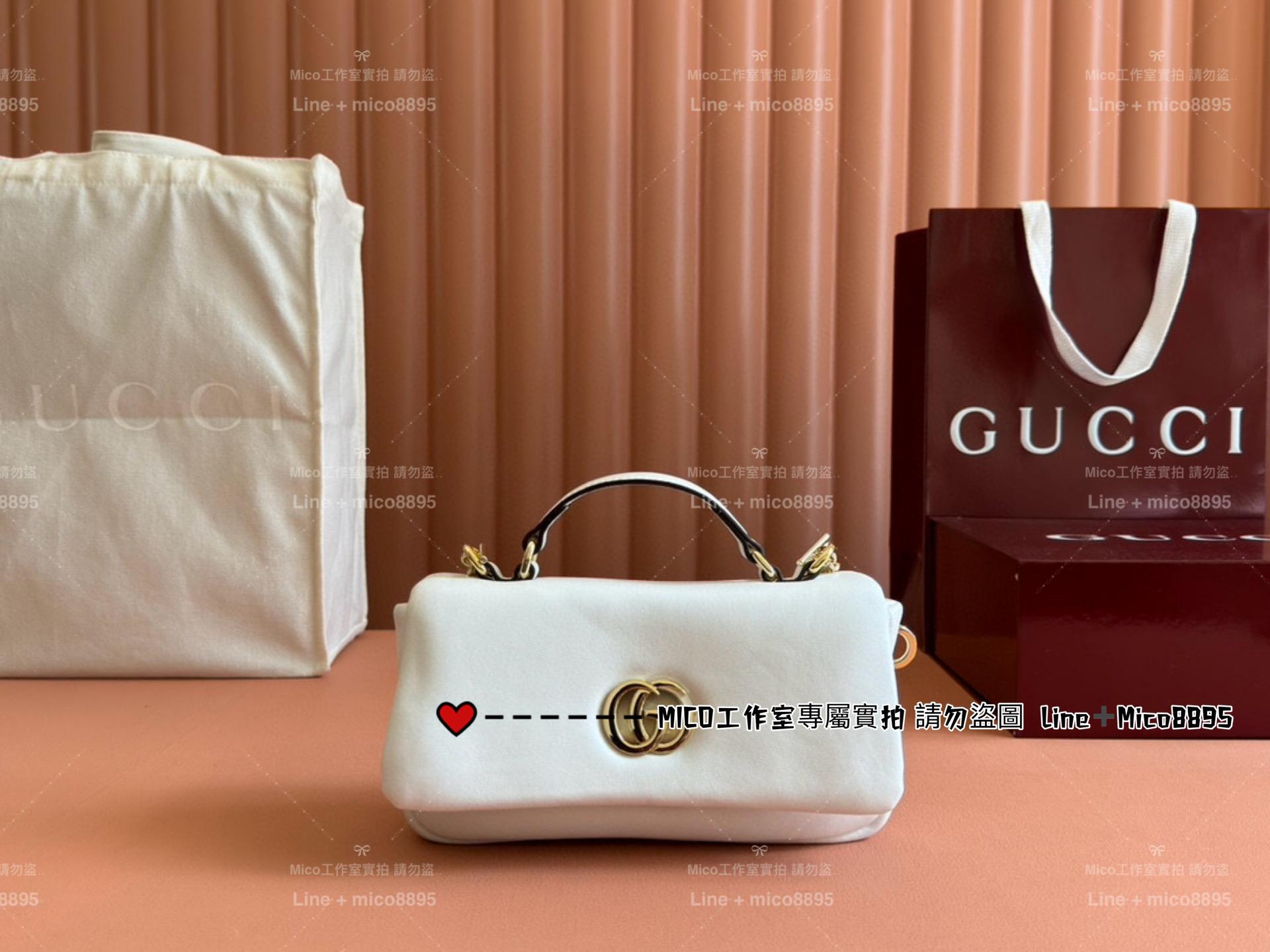 GUCCI Milano系列迷你肩背包 白色 壓紋/豎紋/平紋 三個款式 牛皮/真皮 21cm