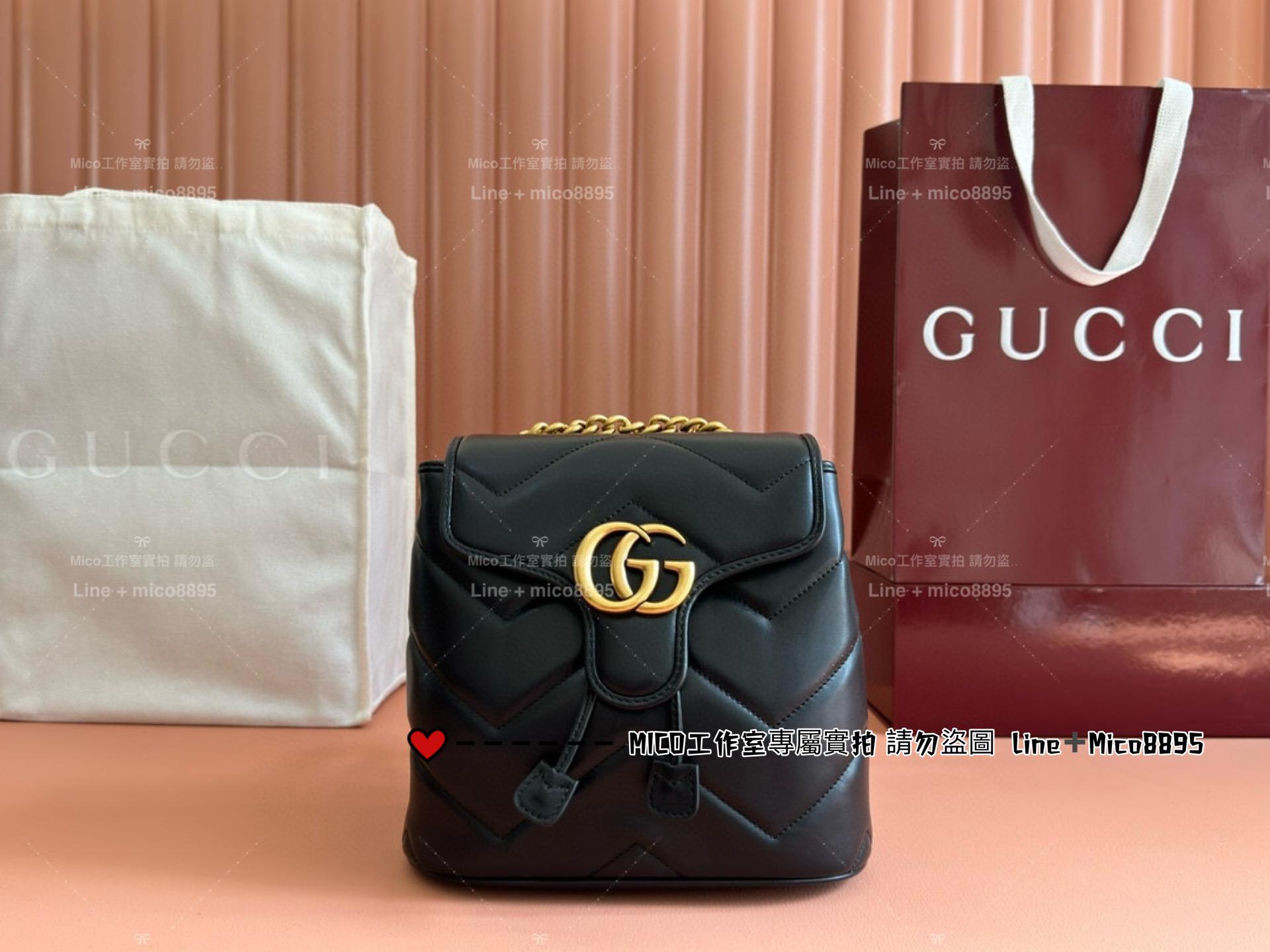 Gucci Marmont系列 黑色皮革迷你肩背包 後背包 20cm