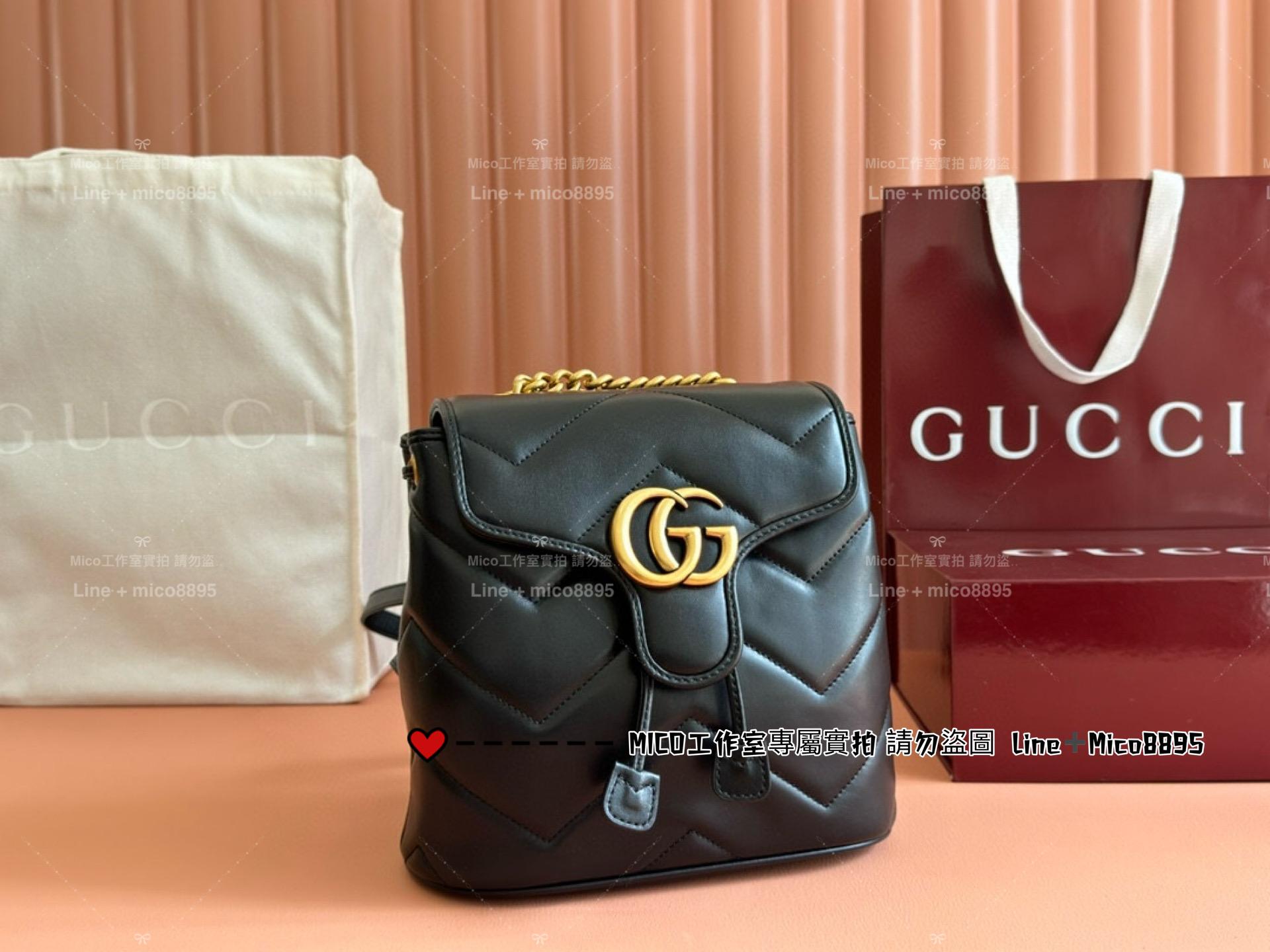 Gucci Marmont系列 黑色皮革迷你肩背包 後背包 20cm