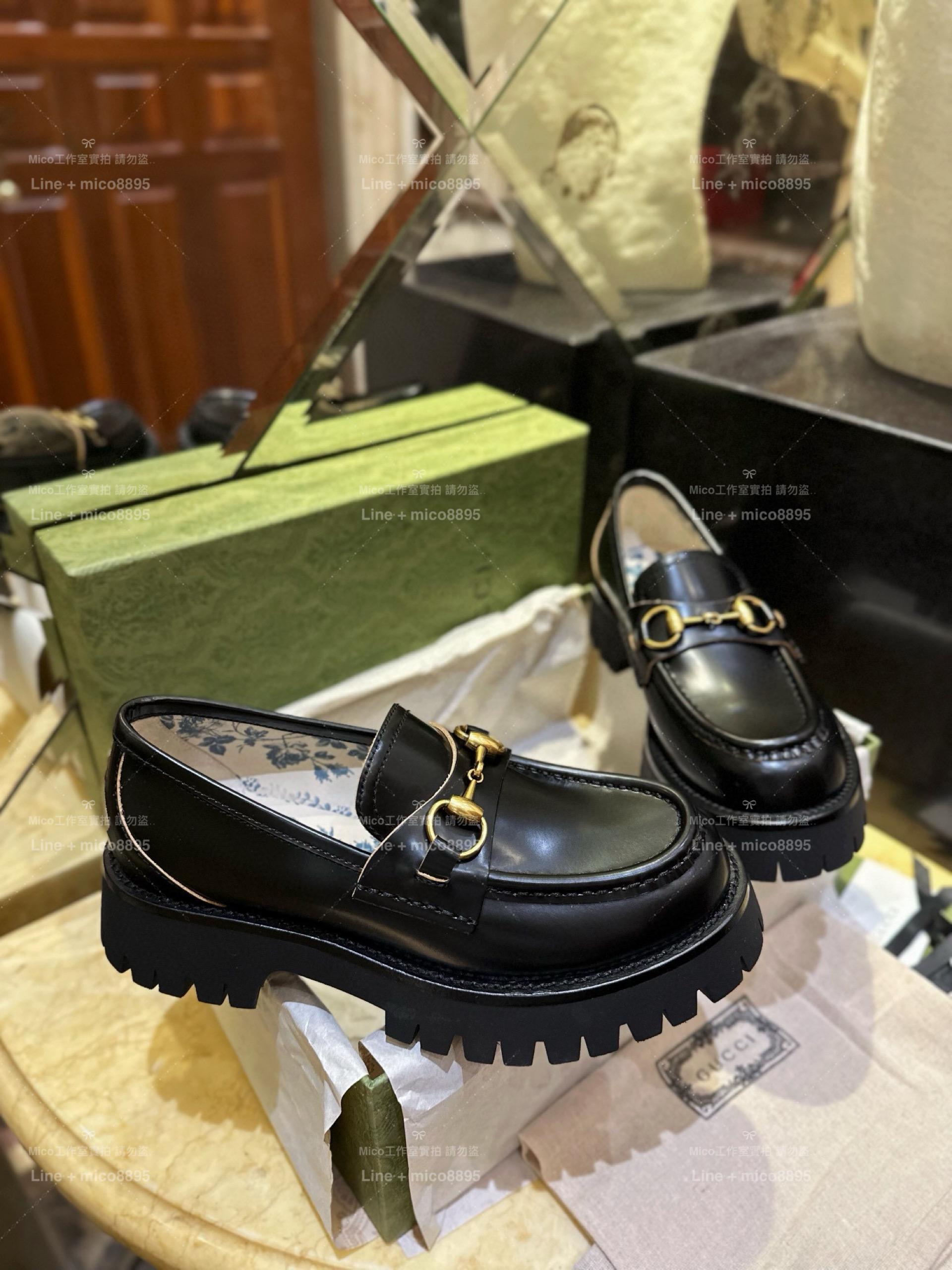 GUCCI 經典款 後跟蜜蜂刺繡馬歇釦厚底樂福鞋 35-40