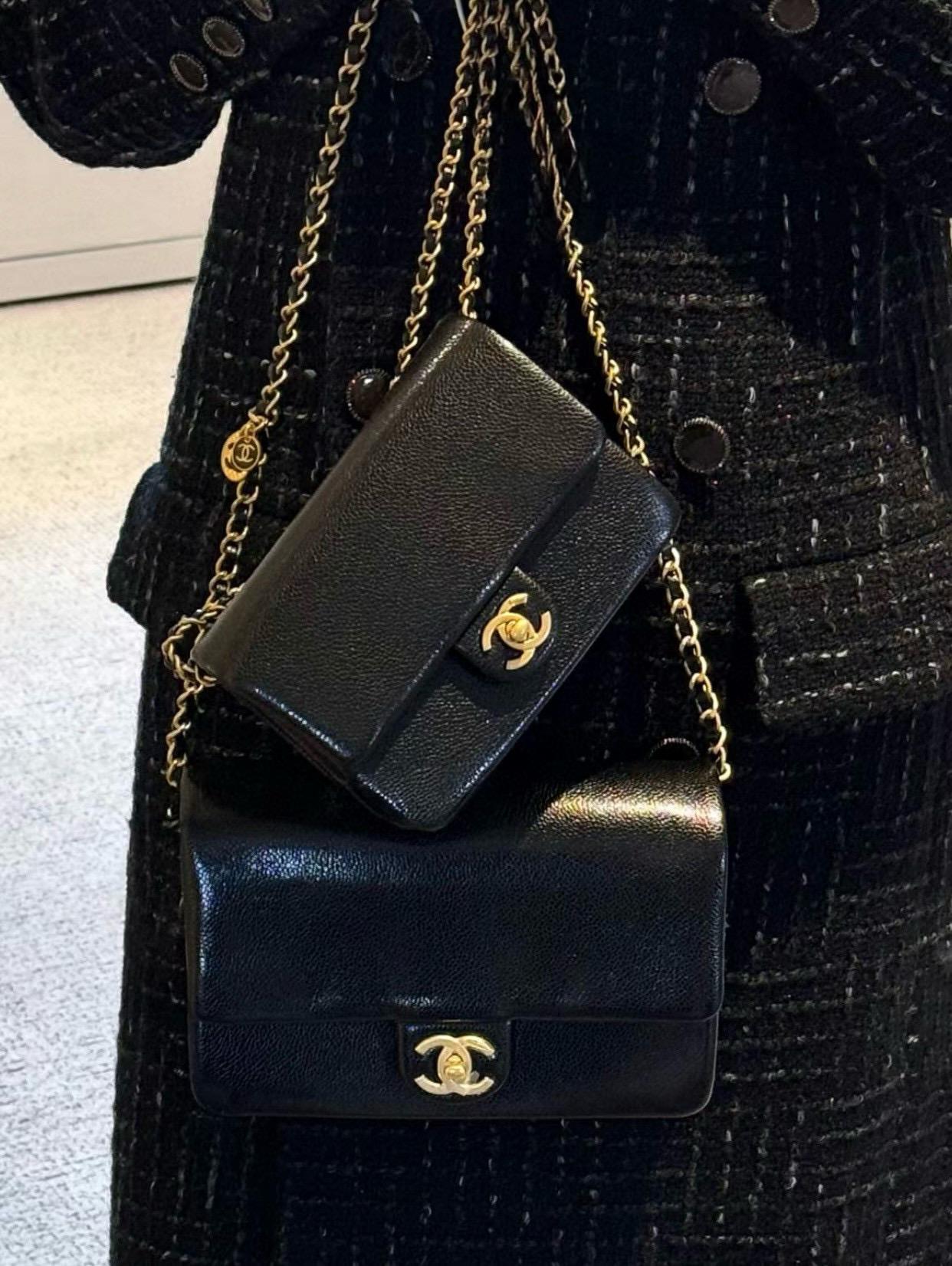 Chanel 24K秋冬款 復古魚子醬口蓋包 黑色中號 23cm