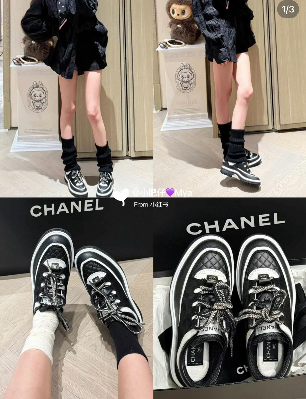 CHANEL 小香 25c 米蘭走秀款 黑白兩色厚底運動鞋 35-40 