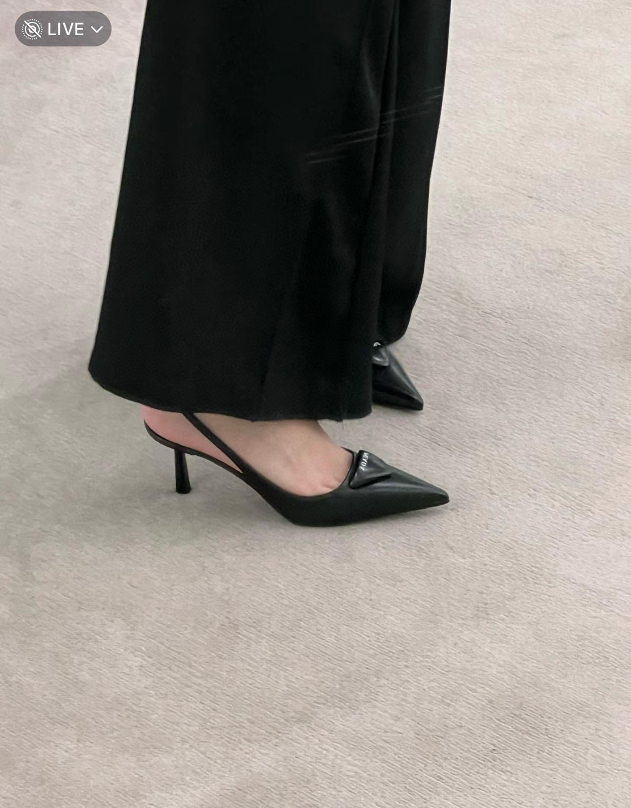 PRADA 經典簡約款 尖頭小貓跟三角標高跟鞋 繫帶跟鞋 6.5cm 35-40