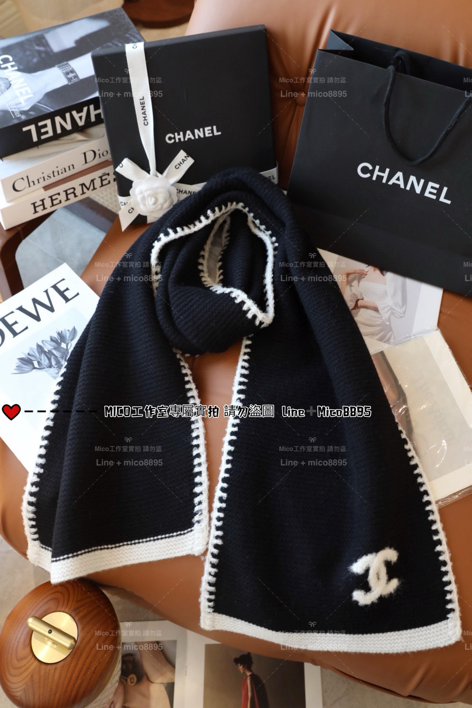 性價比版本  CHANEL 黑色精紡羊毛羊絨針織披肩圍巾 尺寸規格：40*170cm