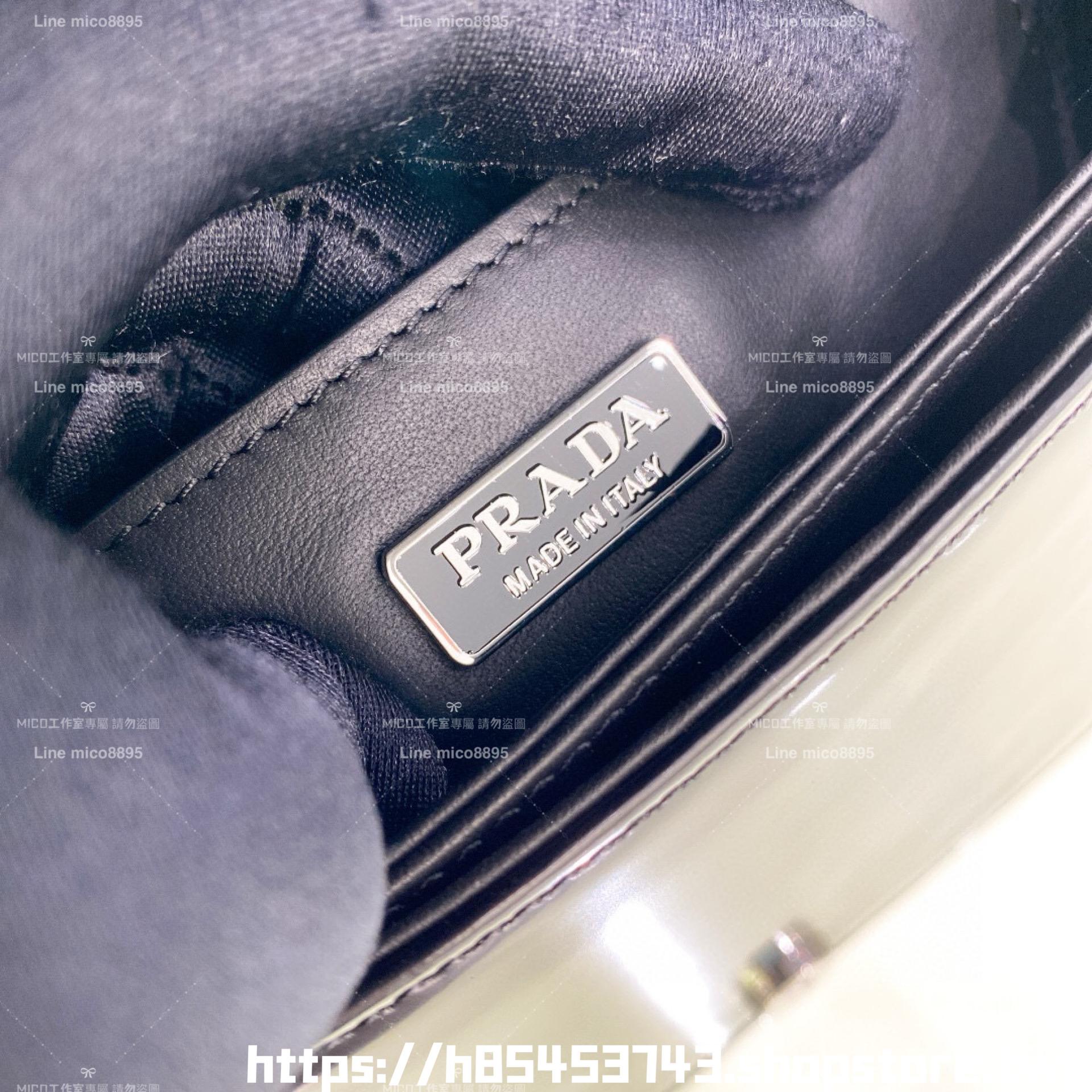 PRADA 黑色 亮面光滑皮革方形腋下包/Box肩背包 20cm