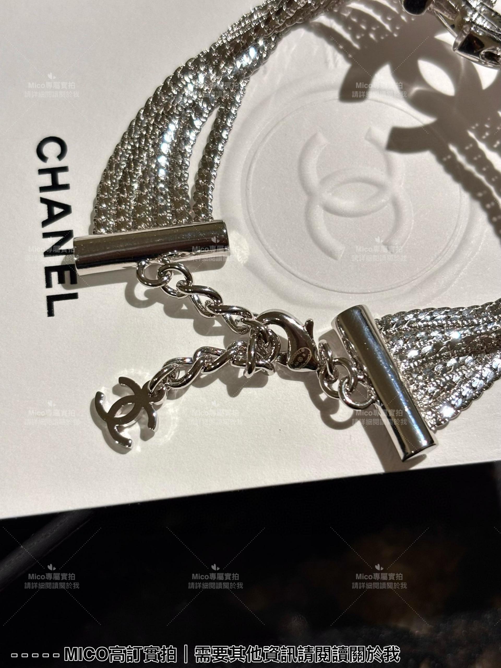 Chanel 銀色多層蛇骨鏈條雙面雙Clogo金屬手鍊