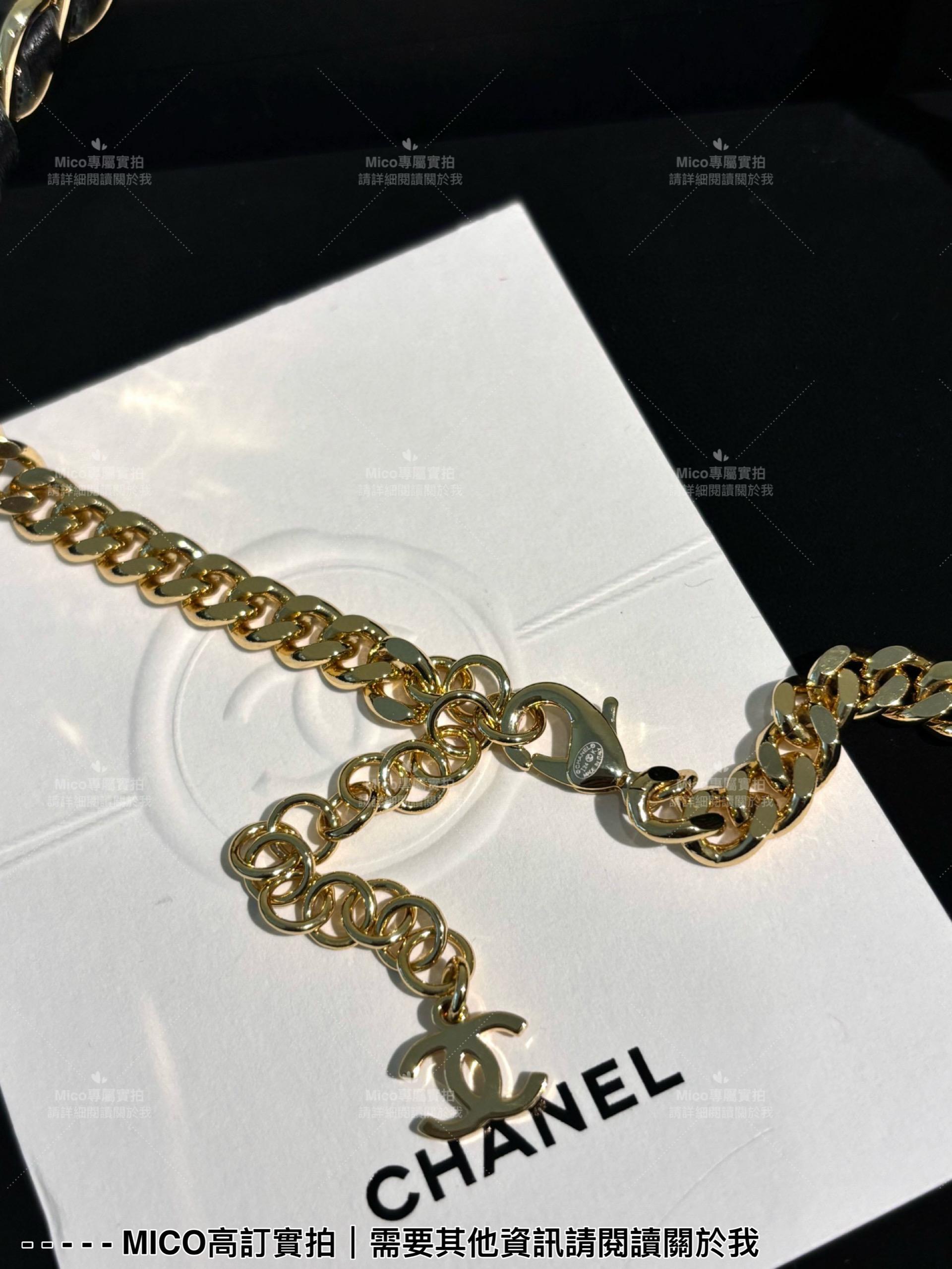 Chanel vintage 濃郁金黑金小羊皮穿皮雙C流蘇項圈choker項鍊