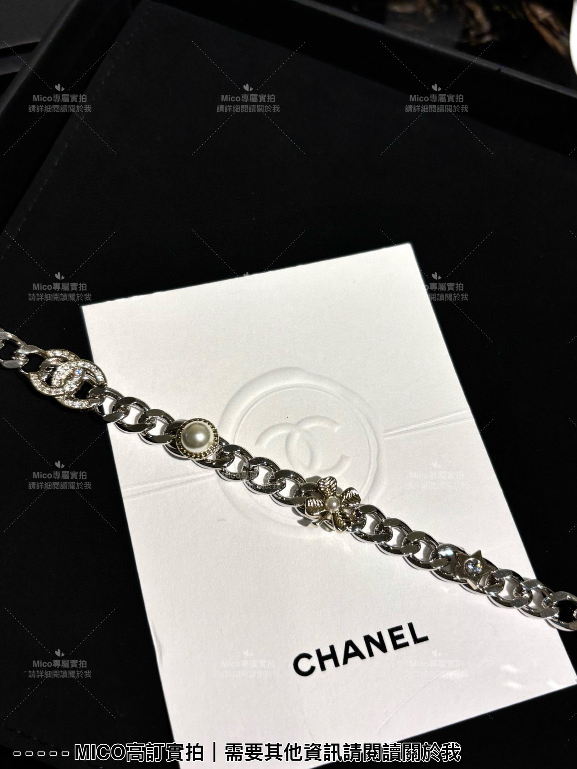 Chanel 麥穗水滴水晶星星滿鑽雙C蝴蝶結珍珠項鍊choker