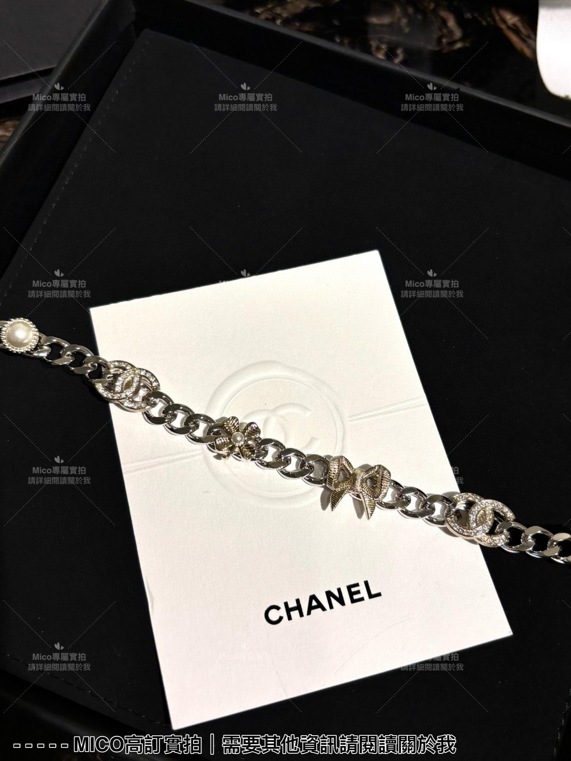 Chanel 麥穗水滴水晶星星滿鑽雙C蝴蝶結珍珠項鍊choker