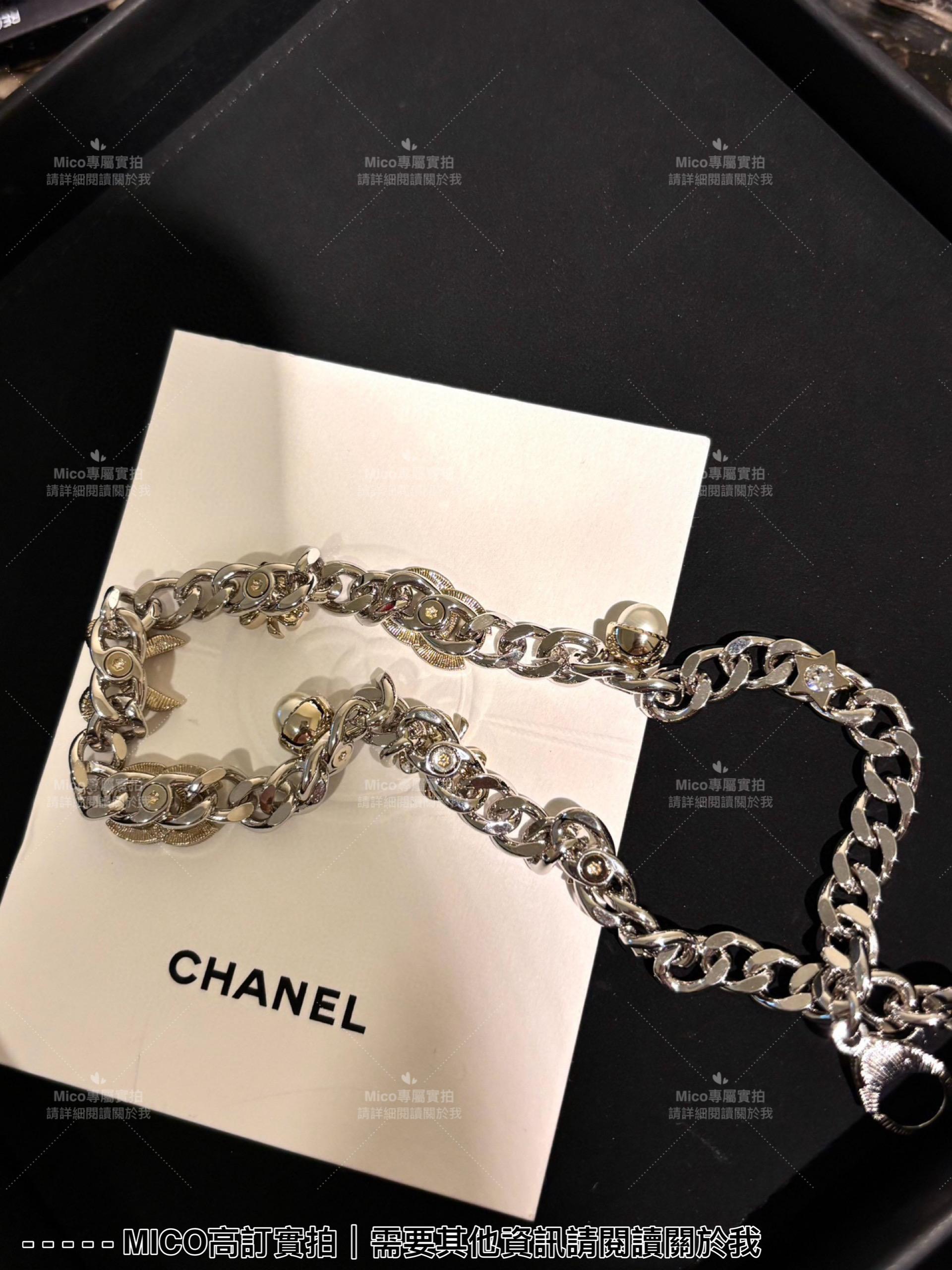 Chanel 麥穗水滴水晶星星滿鑽雙C蝴蝶結珍珠項鍊choker