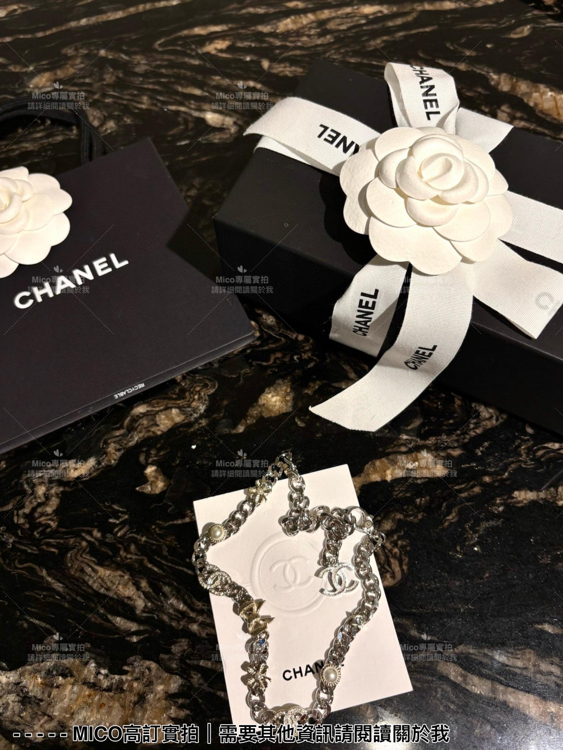 Chanel 麥穗水滴水晶星星滿鑽雙C蝴蝶結珍珠項鍊choker