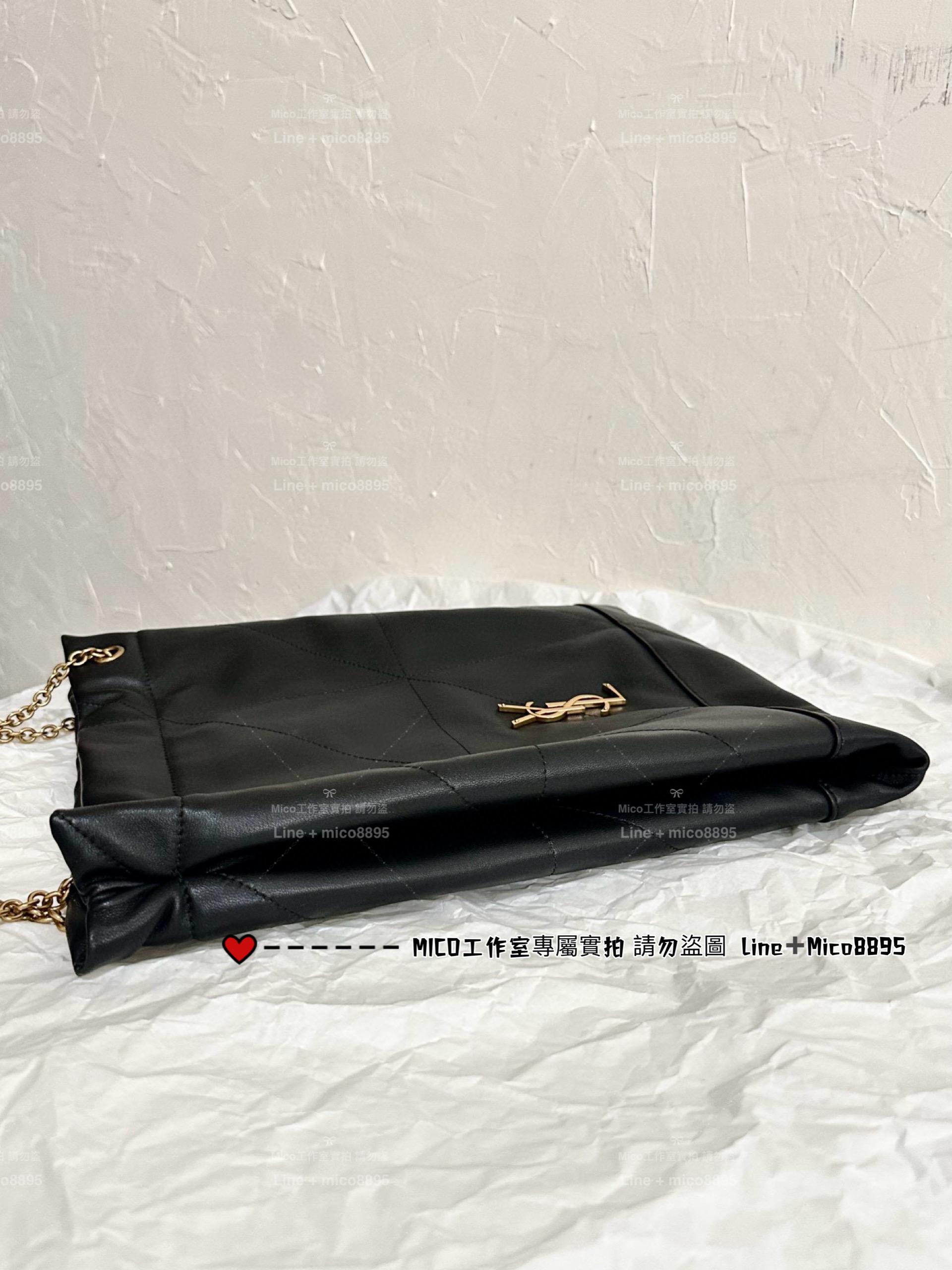 YSL Jimie系列 鬆弛感 黑色羊皮肩背包/束口包 垃圾袋 38*33cm
