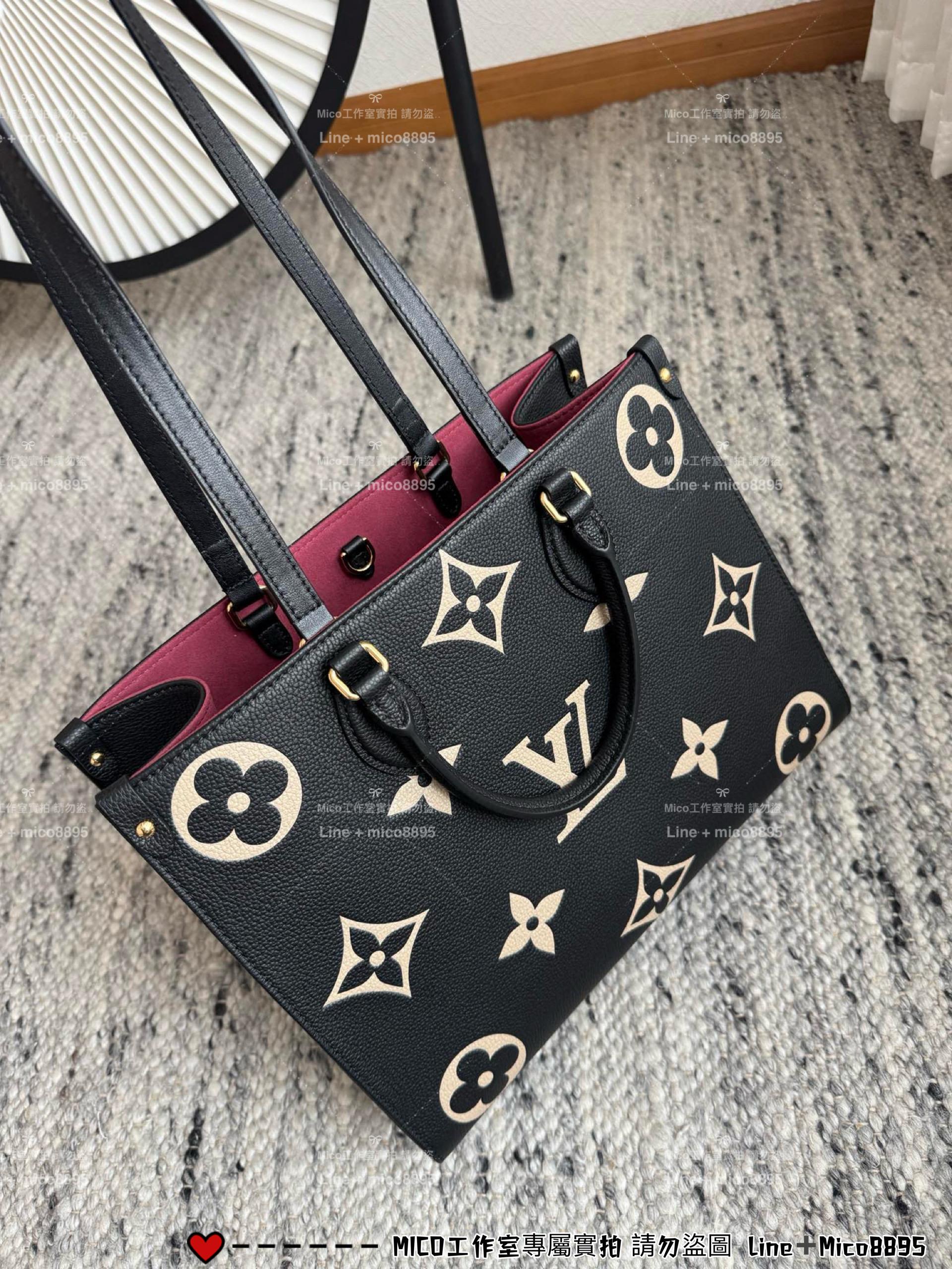 LV 黑色絲印 ONTHEGO 中號手袋 M45495 肩背購物袋 手提 35cm