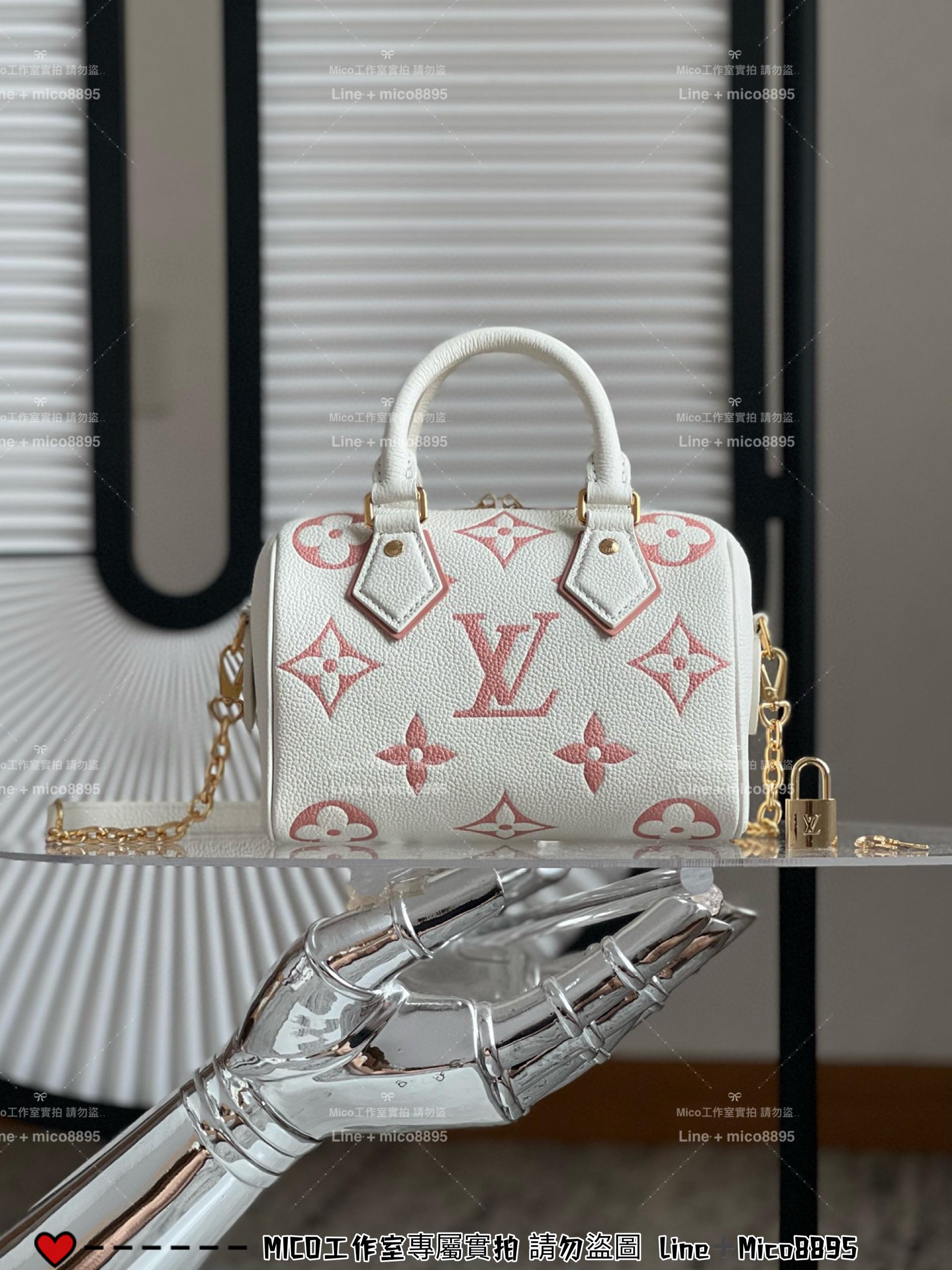 LV 季節款 草莓牛奶 SPEEDY BANDOULIÈRE 20 手袋 M46875 絲印款