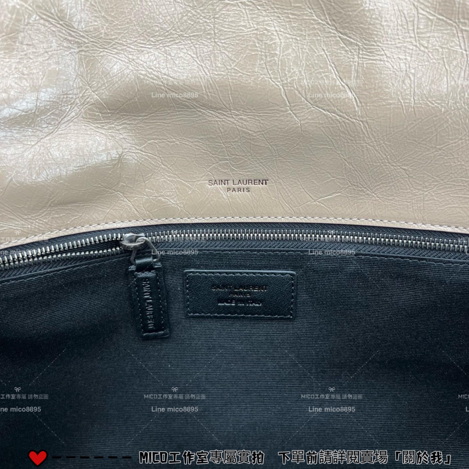 YSL Saint Laurent 聖羅蘭 經典款 杏色油蠟皮/銀鏈 大號Niki購物包/肩背包 32cm