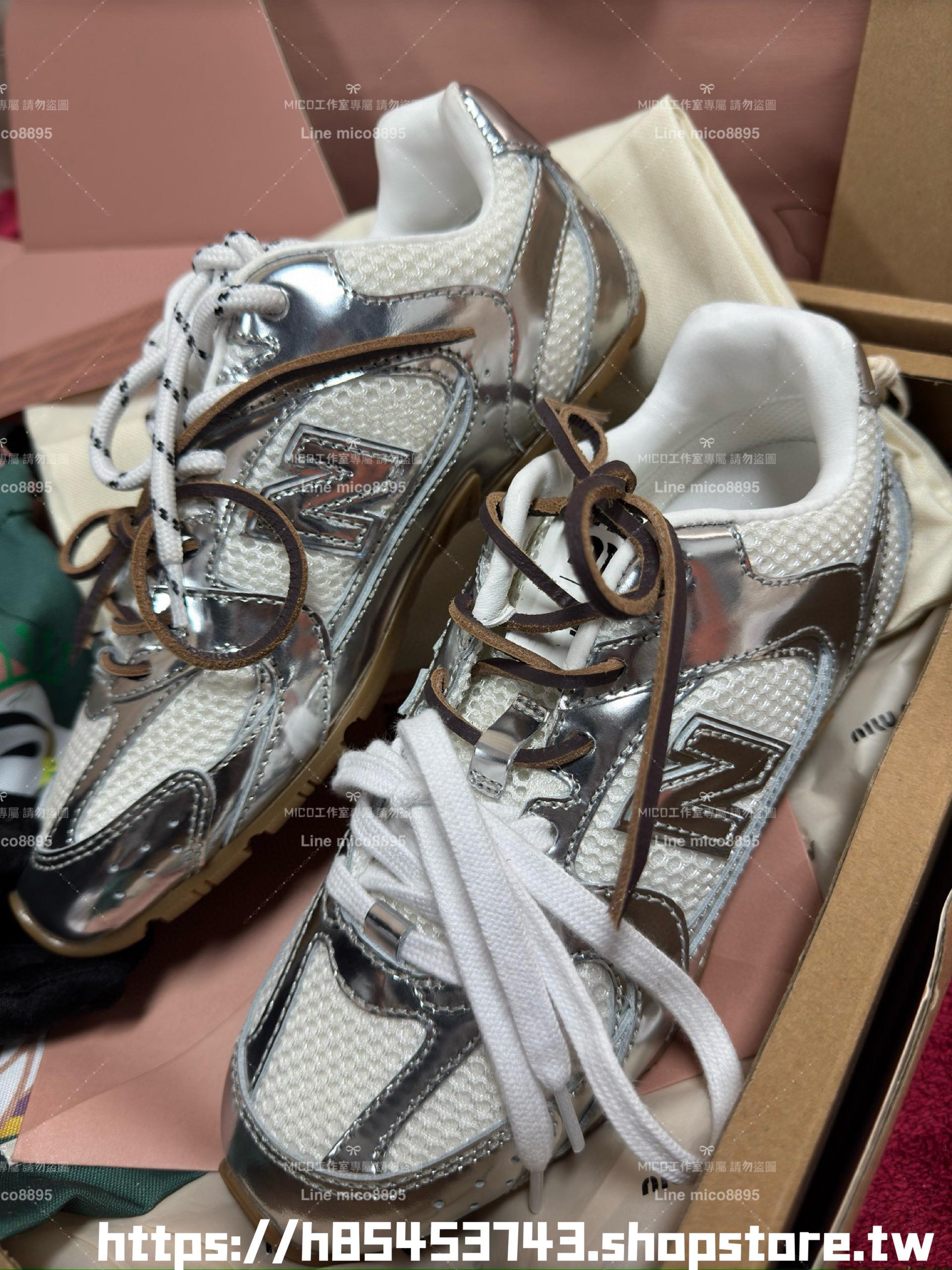 New Balance X Miu Miu聯名款 530 SL 鏡面銀牛皮革運動鞋 35-41