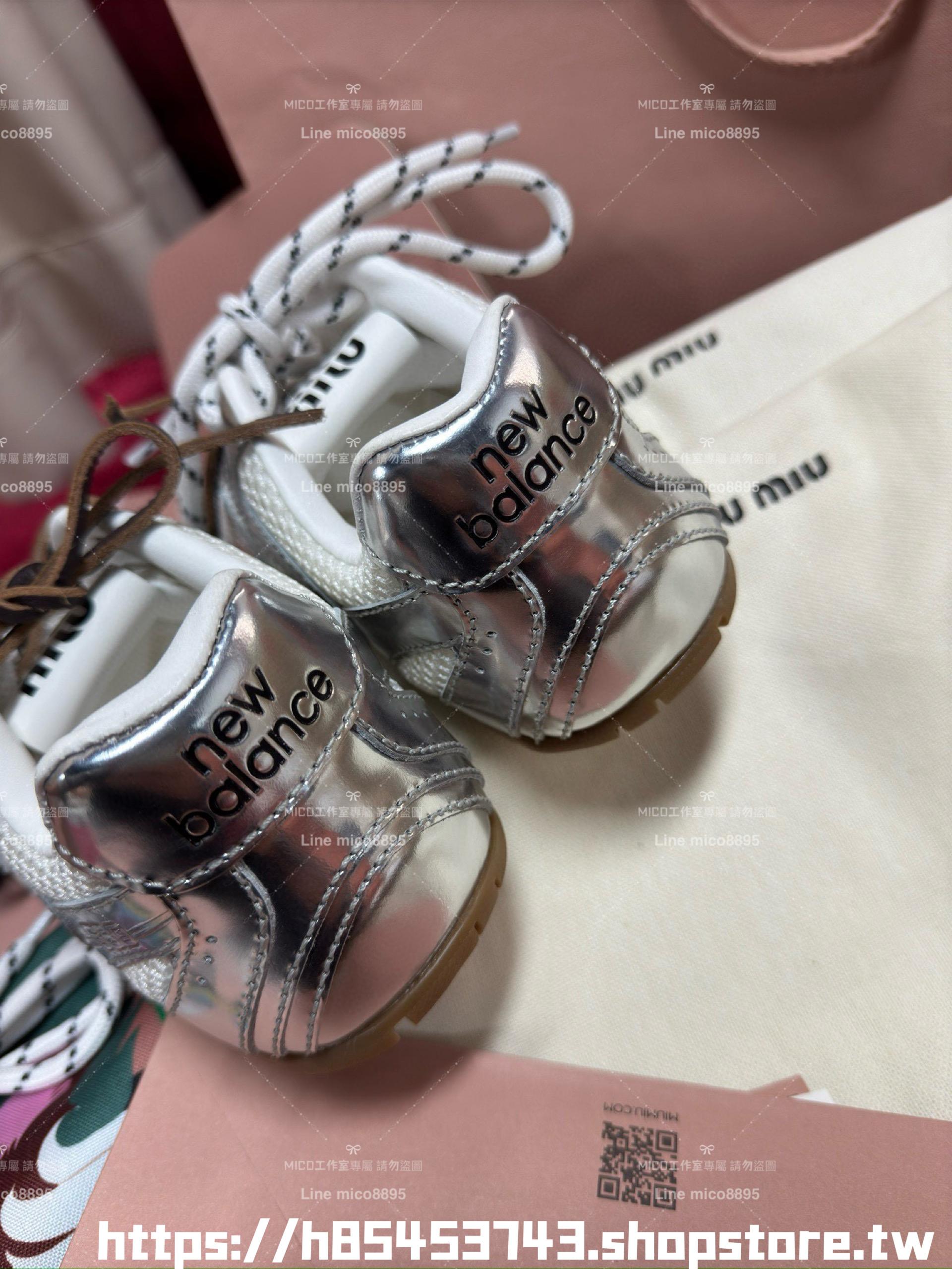 New Balance X Miu Miu聯名款 530 SL 鏡面銀牛皮革運動鞋 35-41