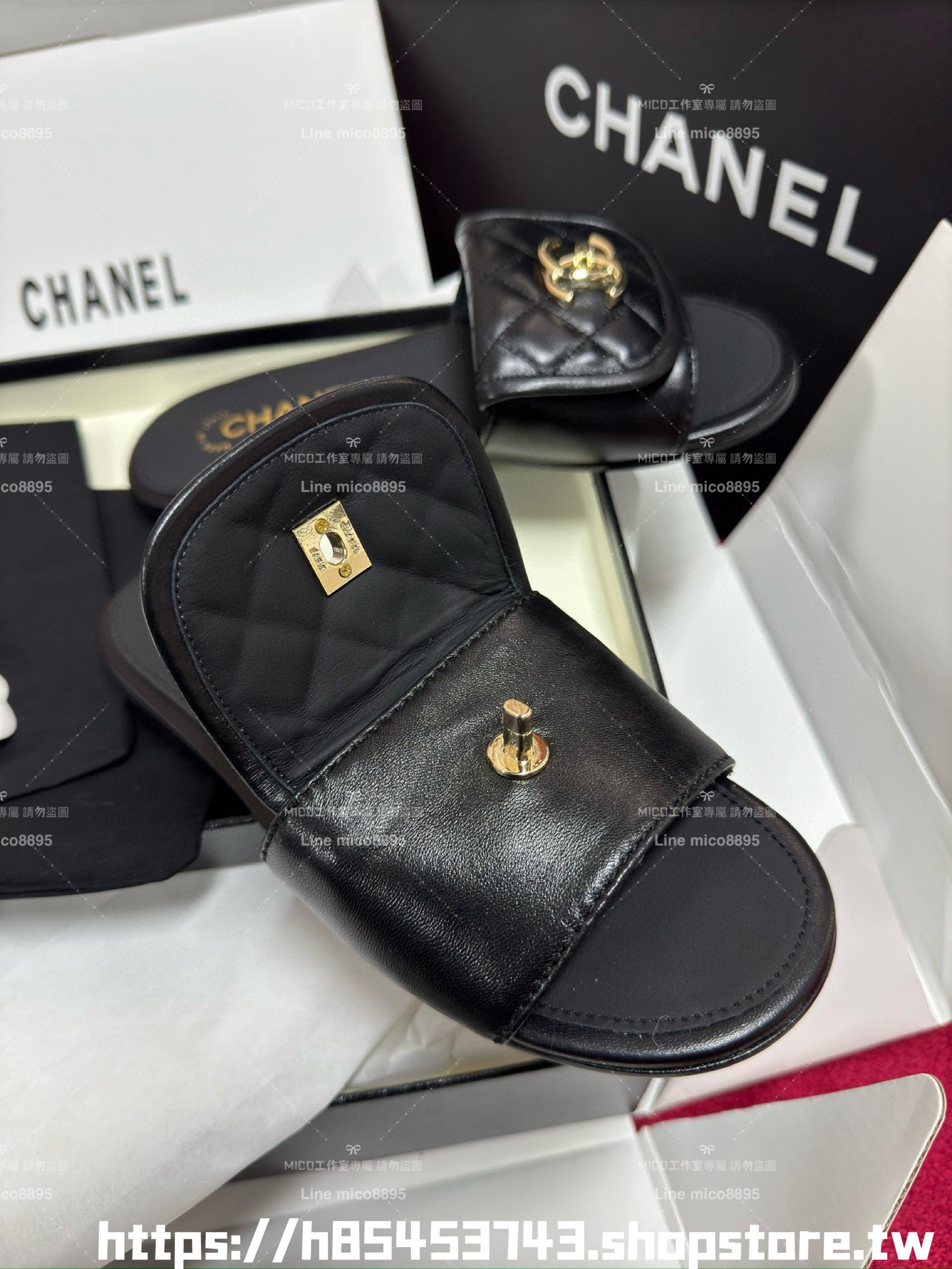 CHANEL丨小香25C 菱格羊皮書包釦平底拖鞋 35-41