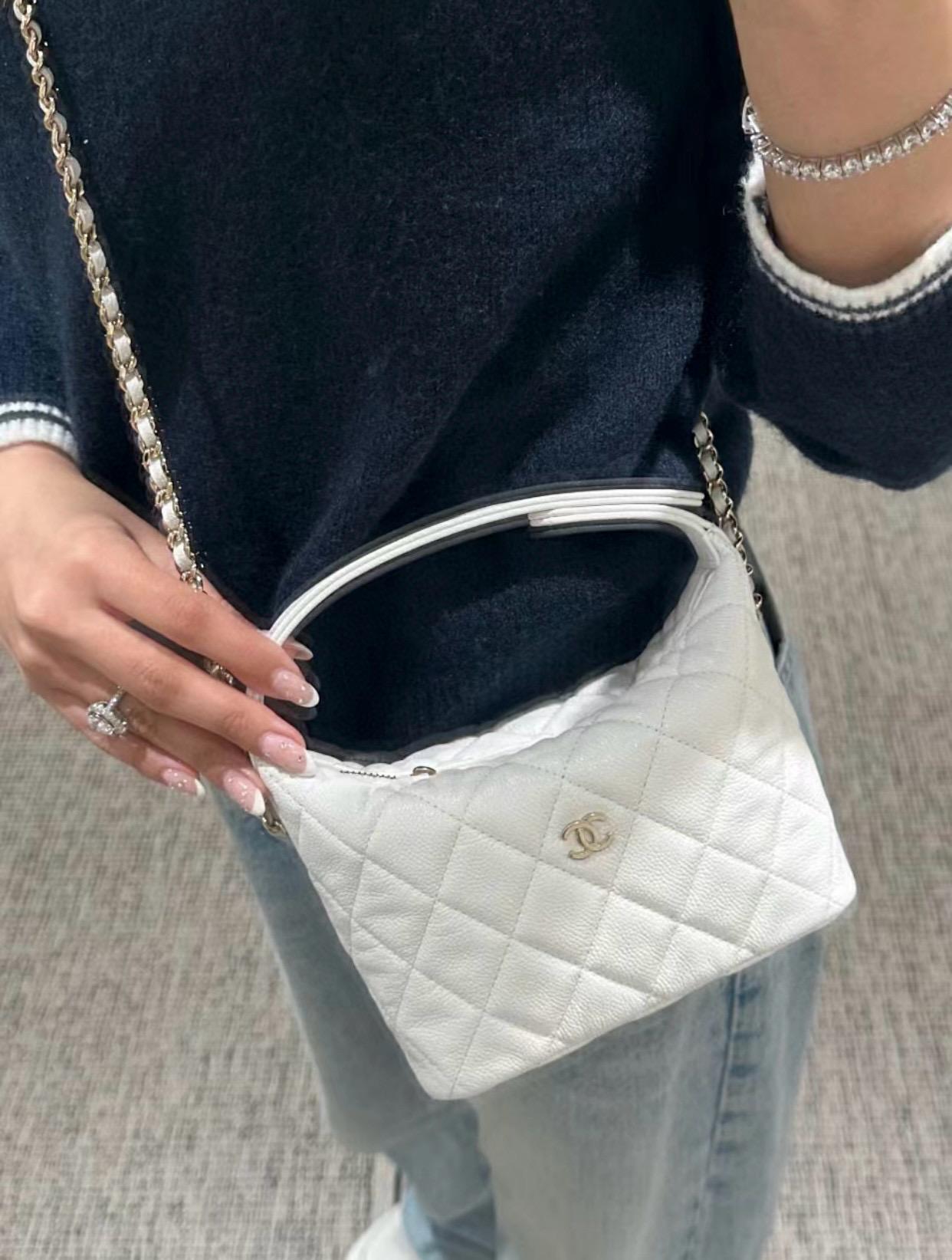 CHANEL 小香 25c早春款飯盒包 白色荔枝牛皮革/淡金釦 19cm