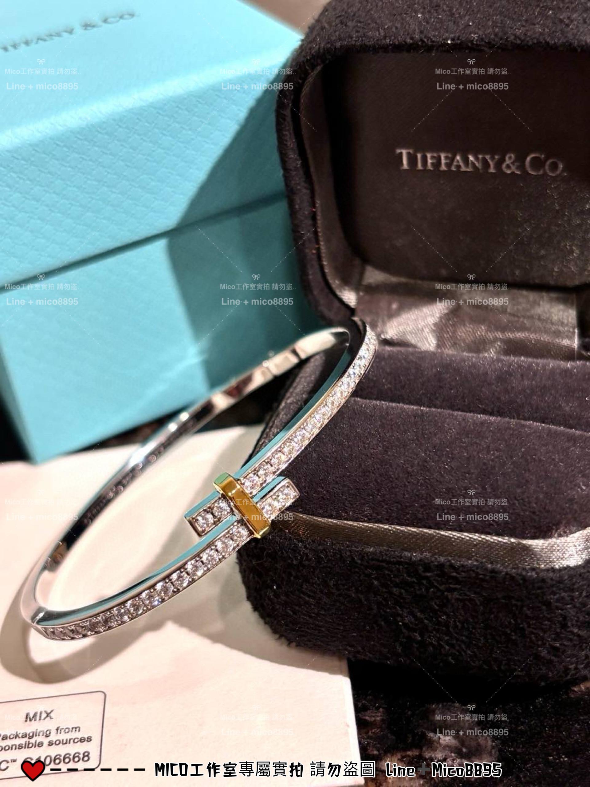 Tiffany 金銀拼色 雙色雙層滿鑽手鐲 手圍16.17