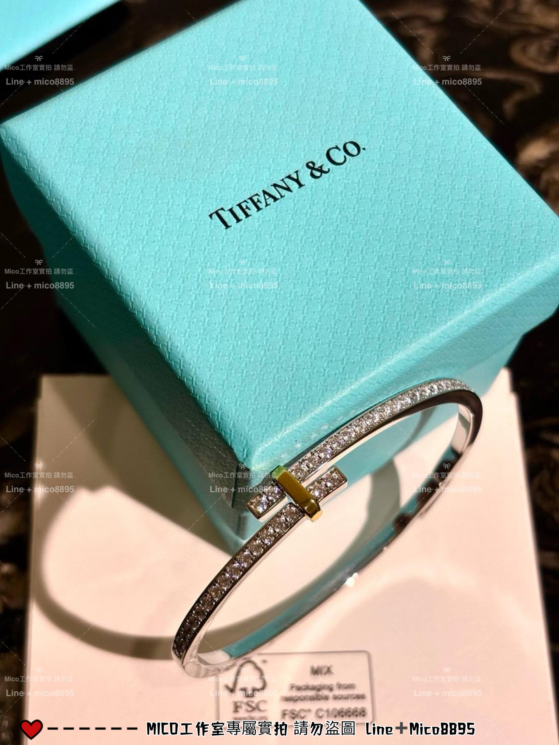 Tiffany 金銀拼色 雙色雙層滿鑽手鐲 手圍16.17