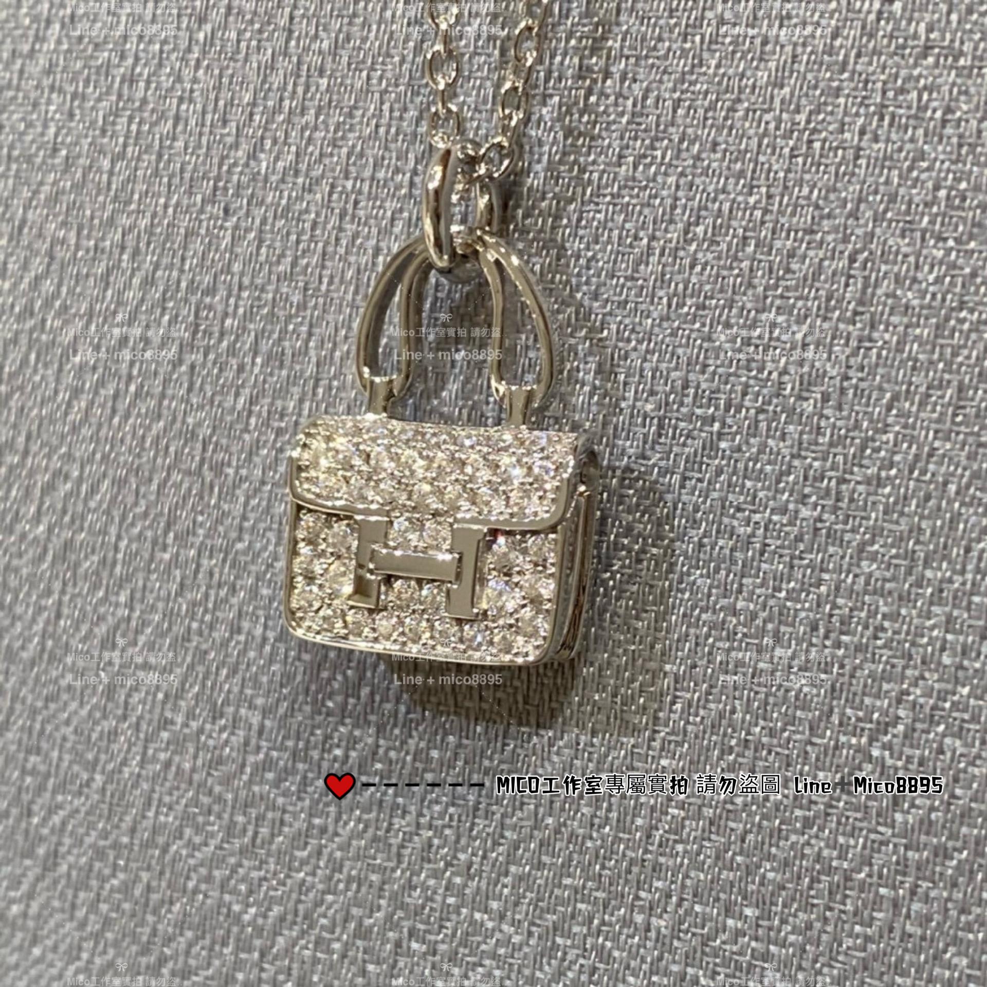 HERMES 經典款 白金滿鑽康康項鏈