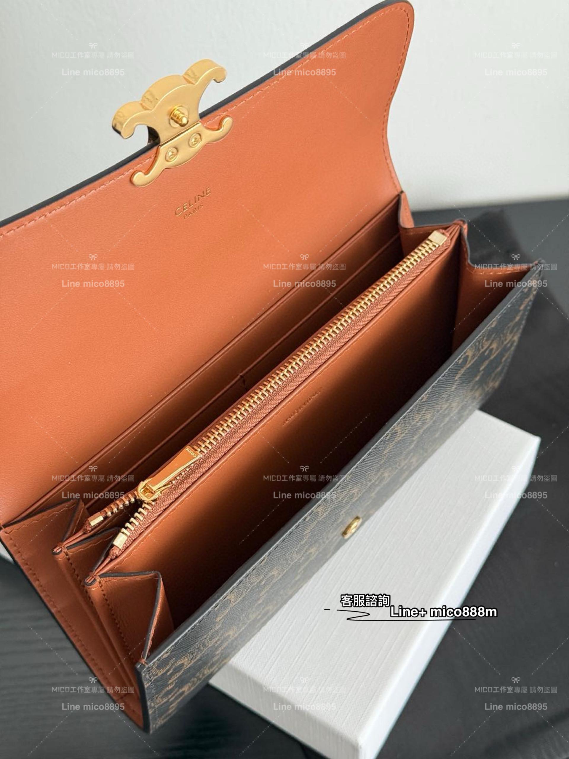 Celine 凱旋門老花皮革簡約長款錢包/長夾 19cm