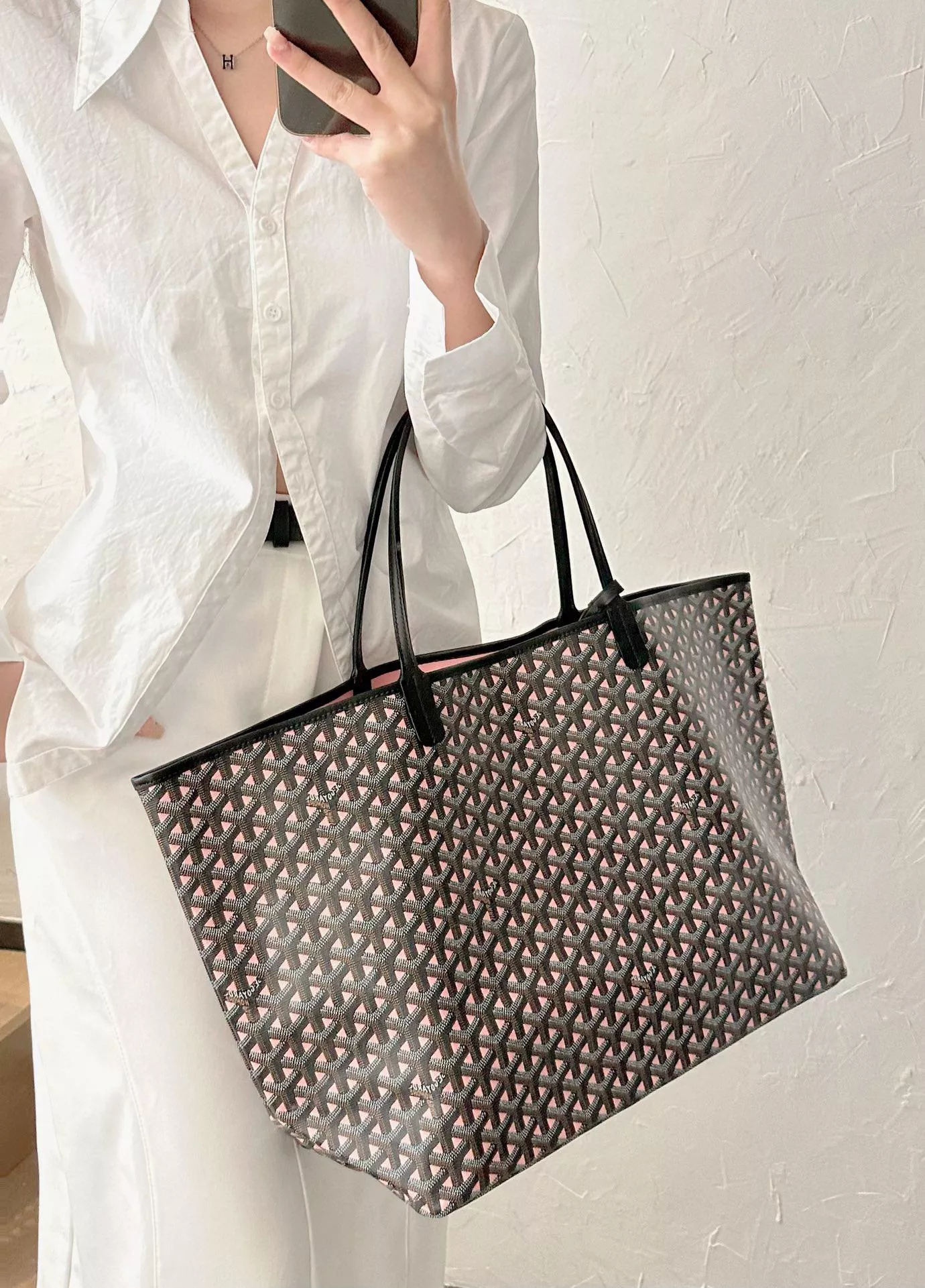 Goyard  中古款 黑X粉 大號托特包/媽媽包/TOTE 57cm