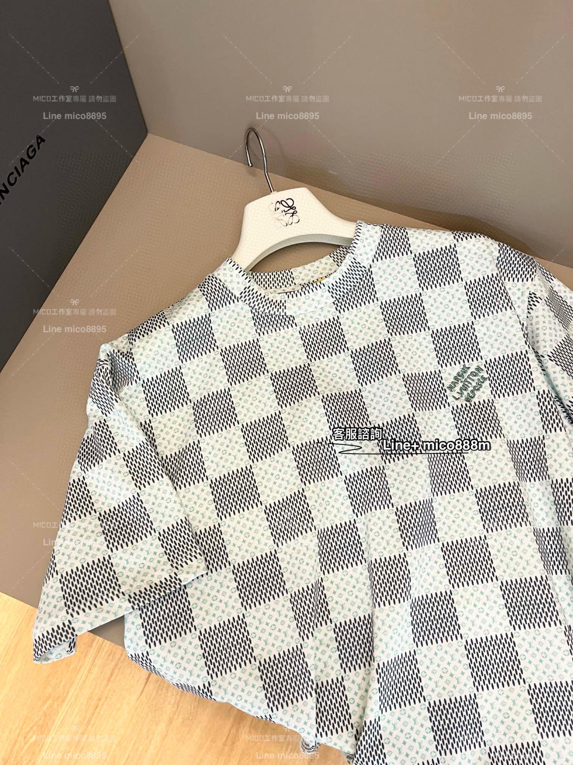 LV 棋盤格字母刺繡短袖T恤 男女同款 xs-L